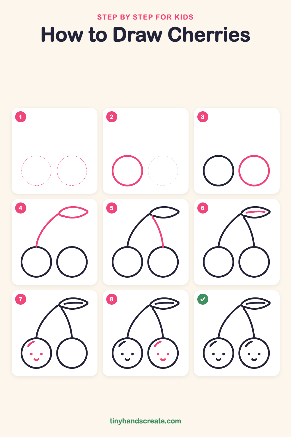 How to draw cherries step by step for kids