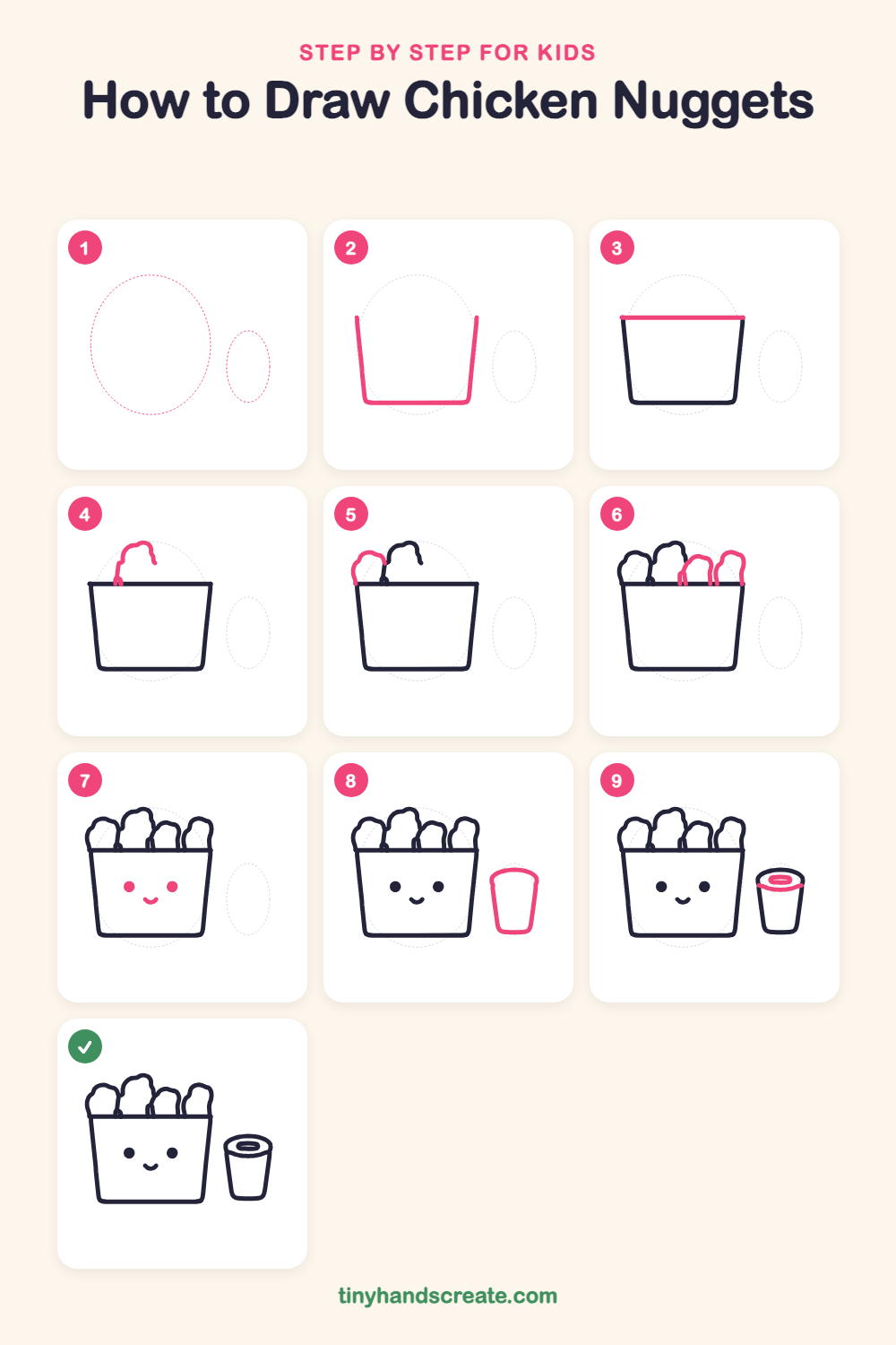 How to draw chicken nuggets step by step for kids