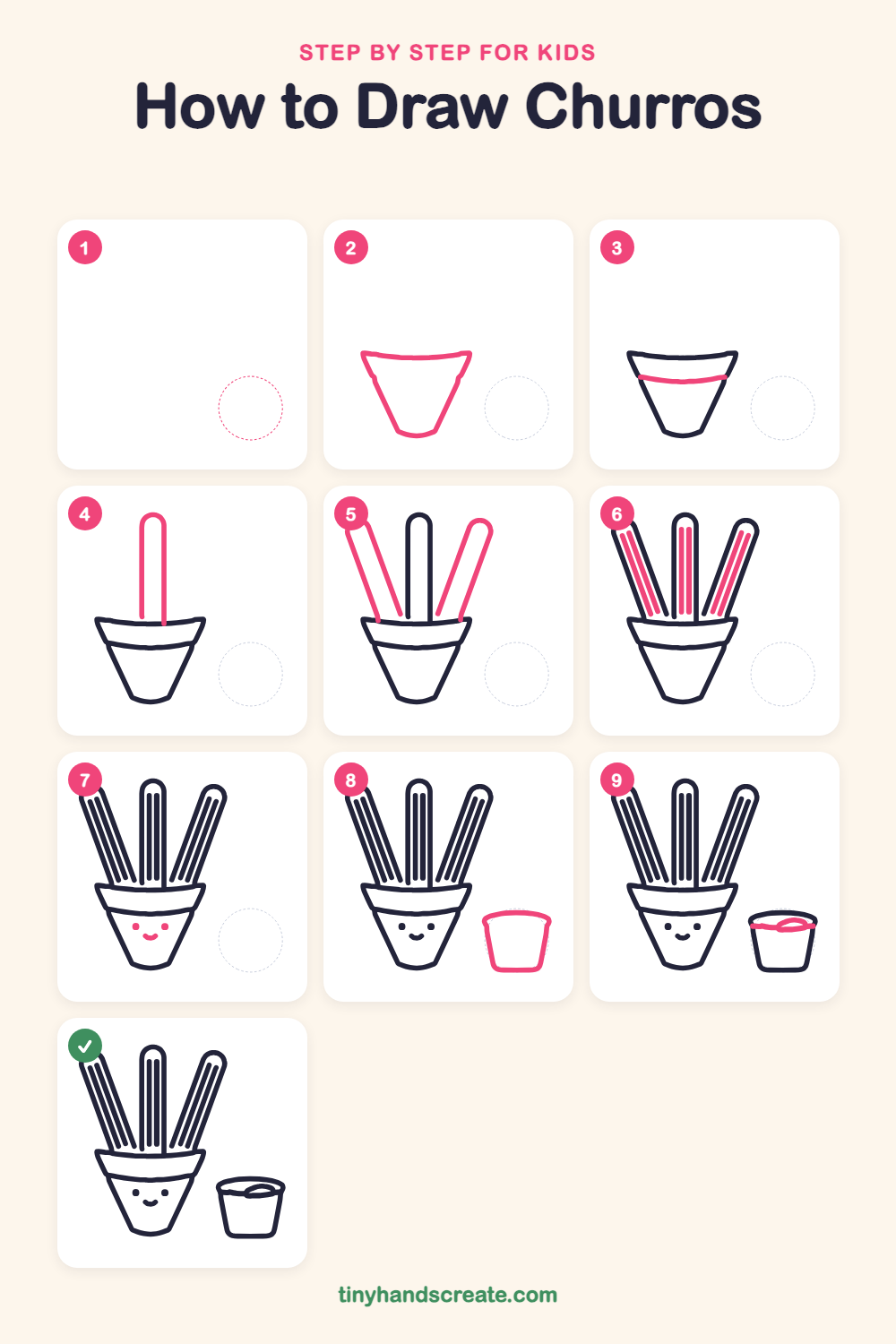 How to draw churros step by step for kids