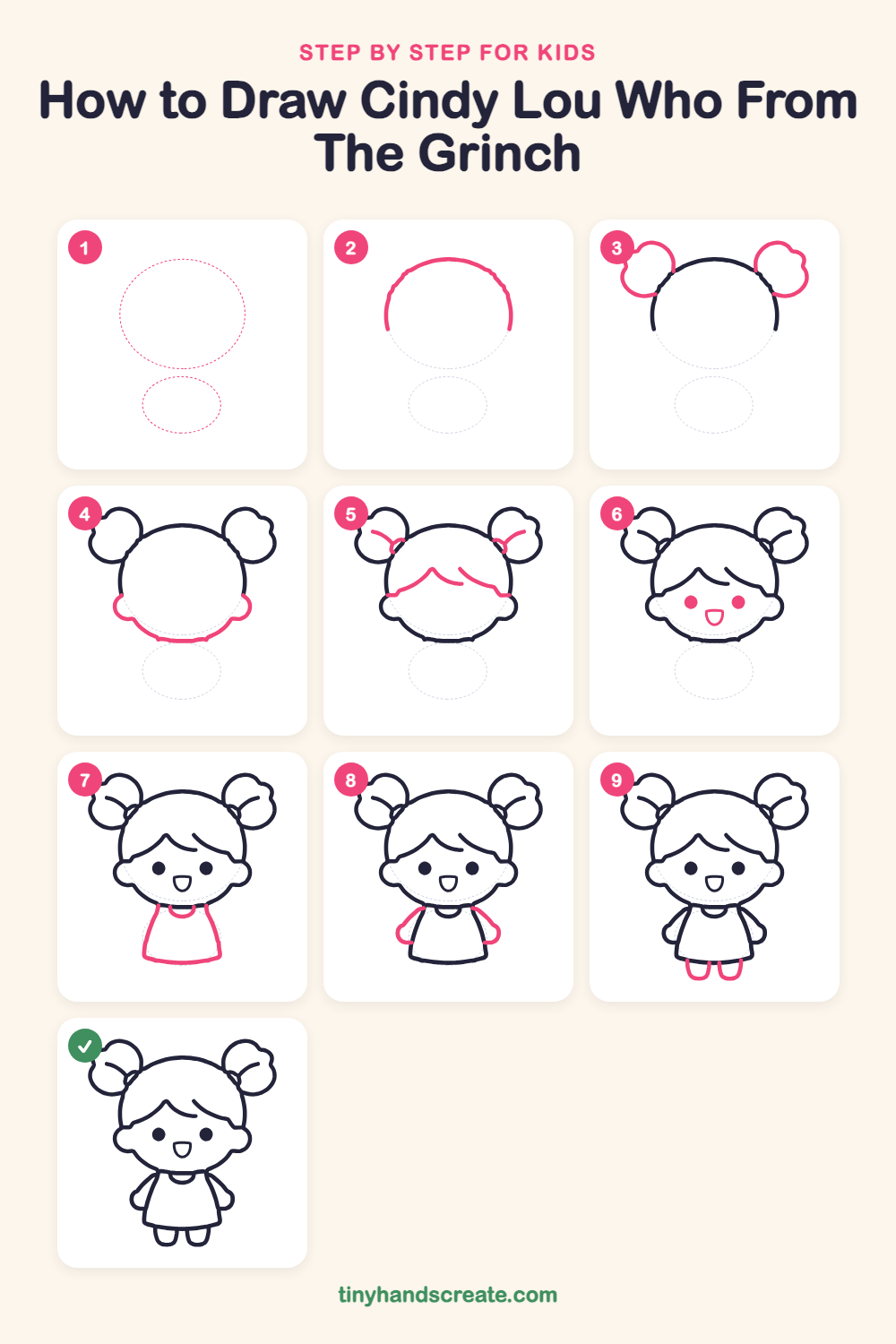 How to draw Cindy Lou Who from The Grinch step by step for kids