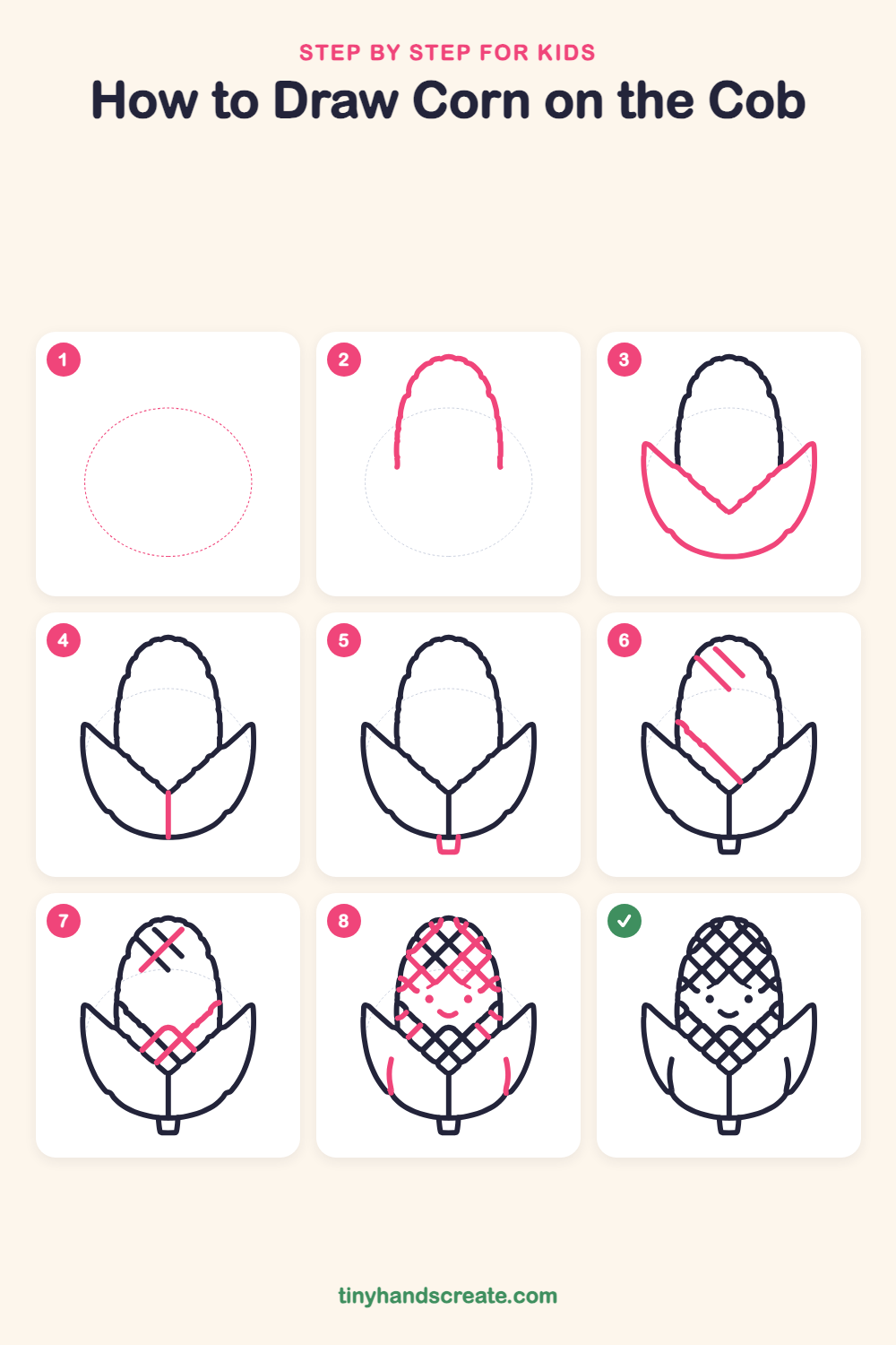 How to draw corn on the cob step by step for kids