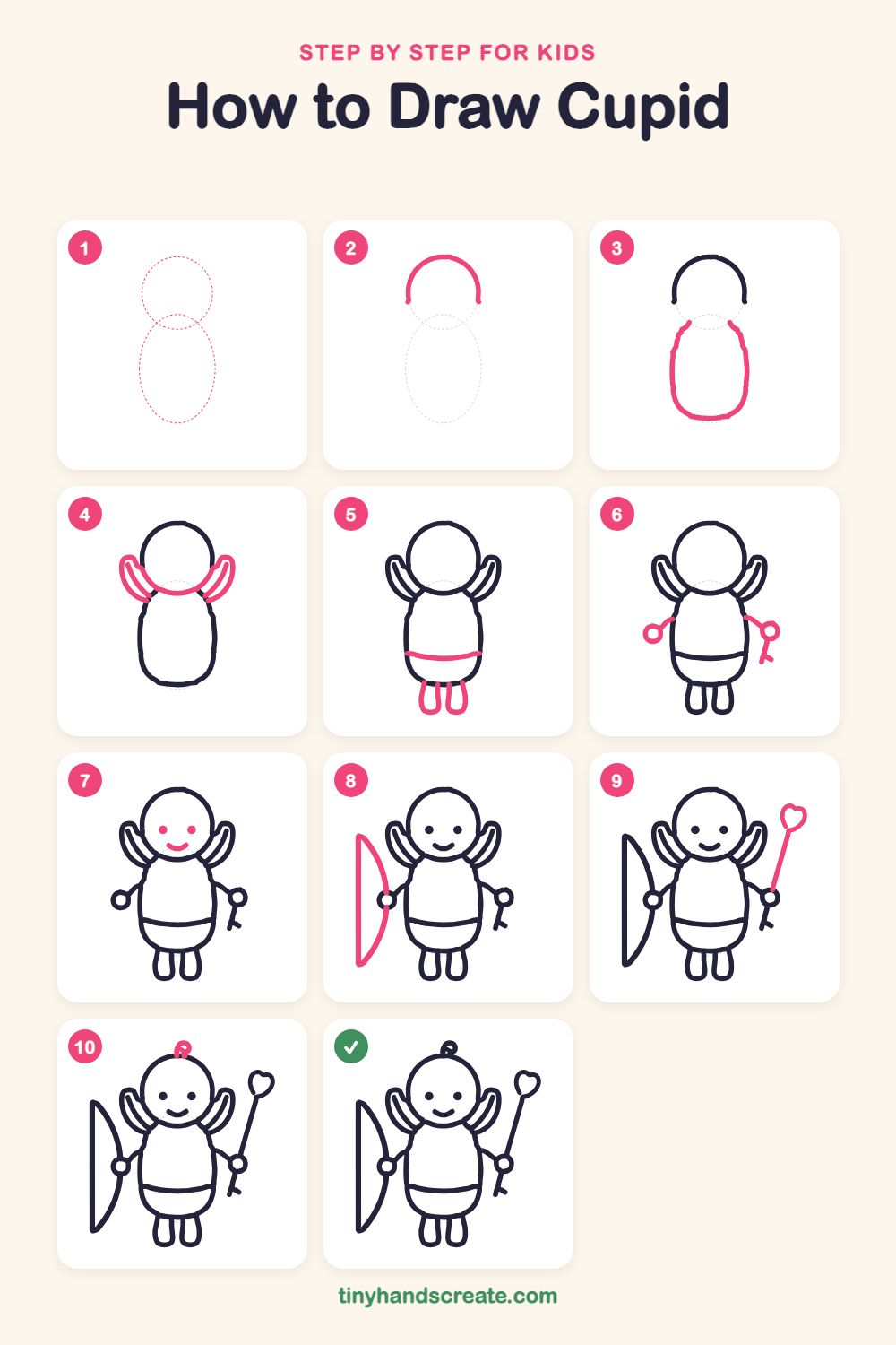 How to draw Cupid step by step for kids