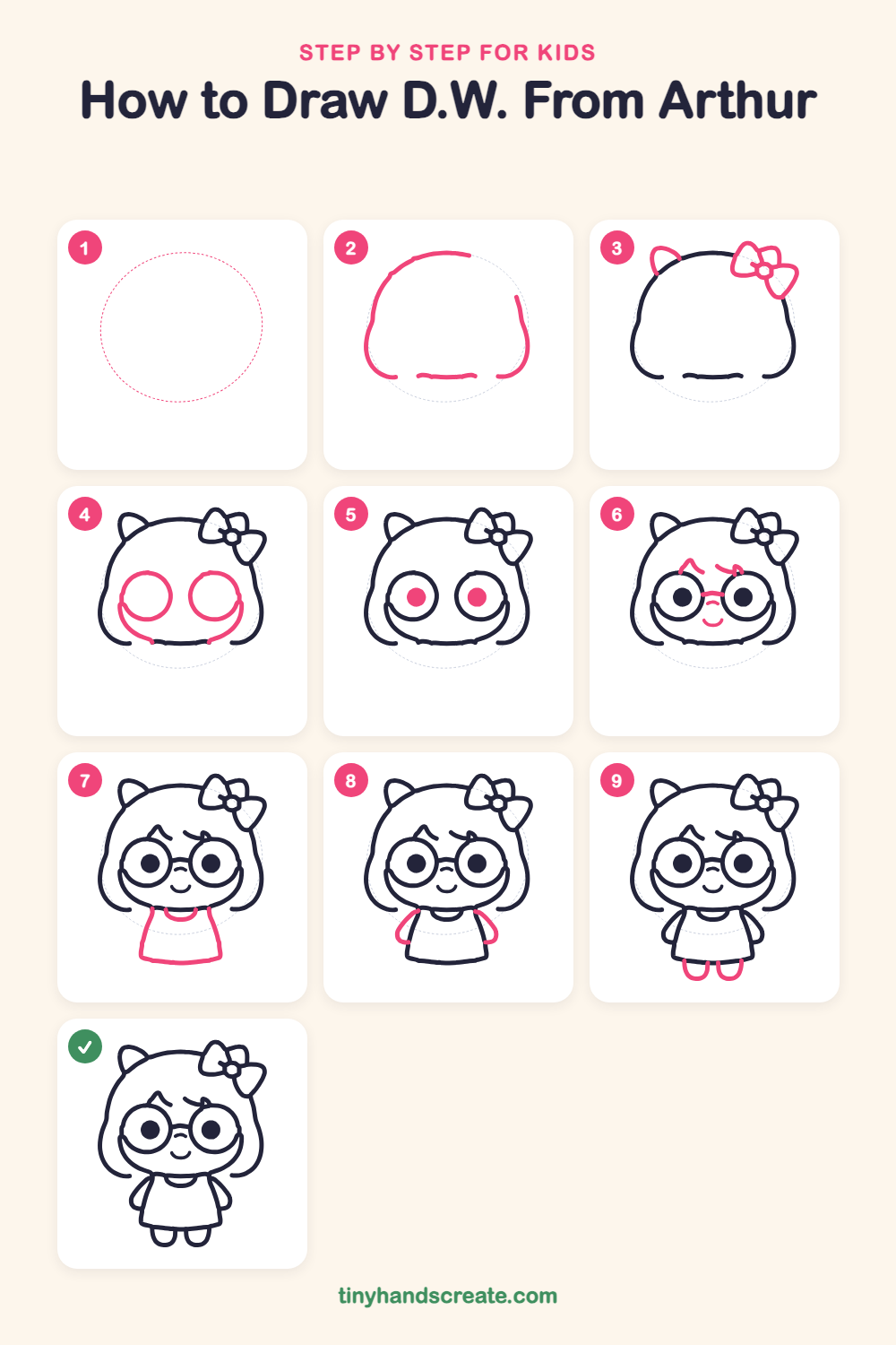 How to draw D.W. from Arthur step by step for kids