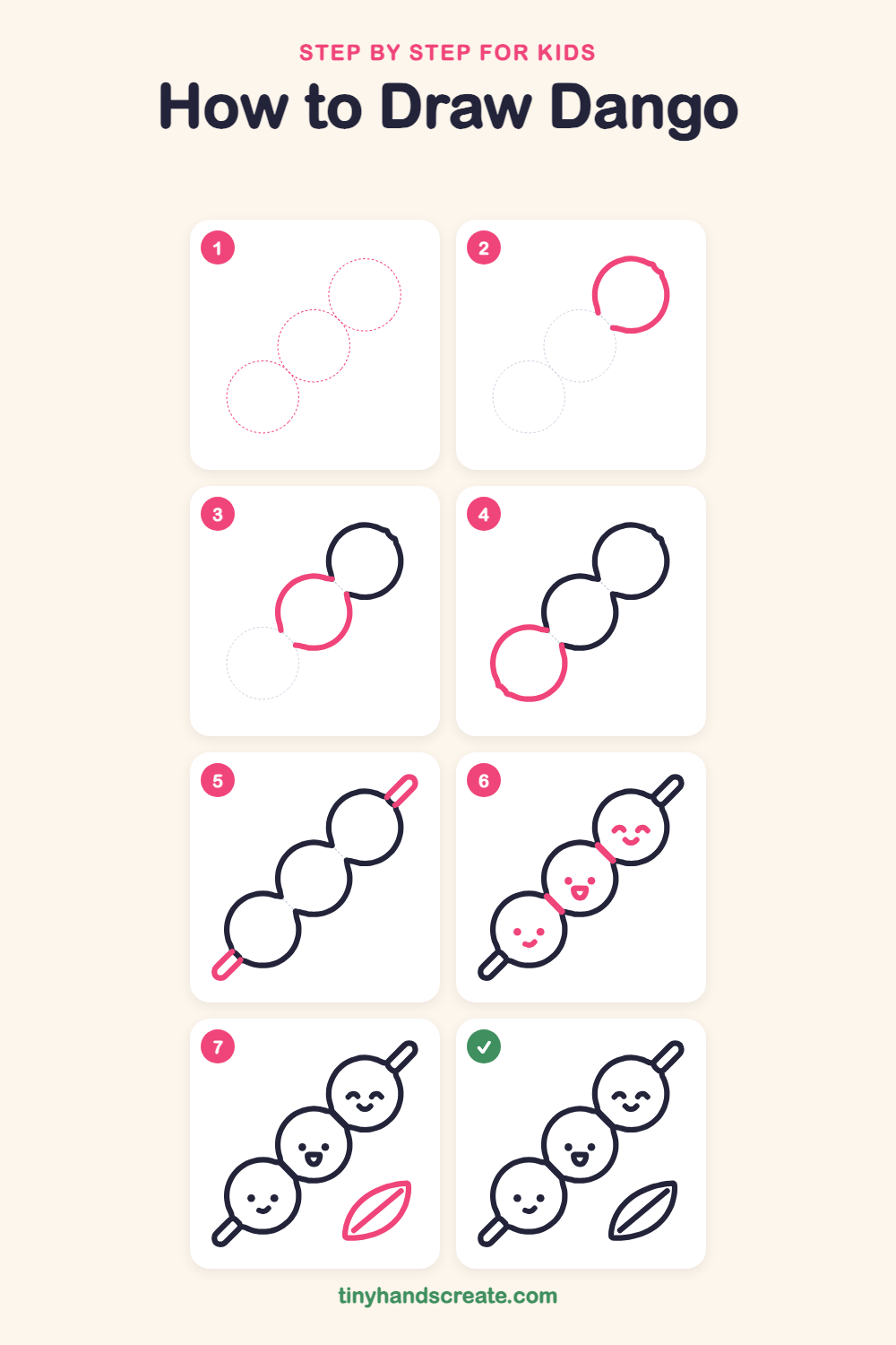 How to draw dango step by step for kids