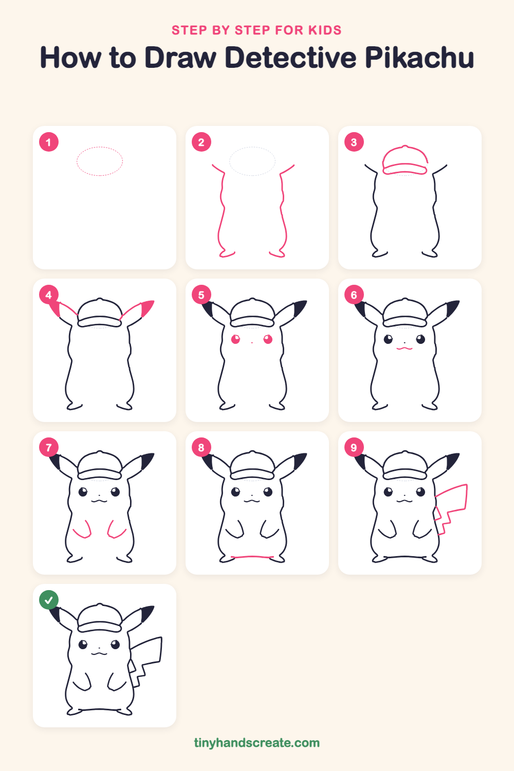 How to draw Detective Pikachu step by step for kids