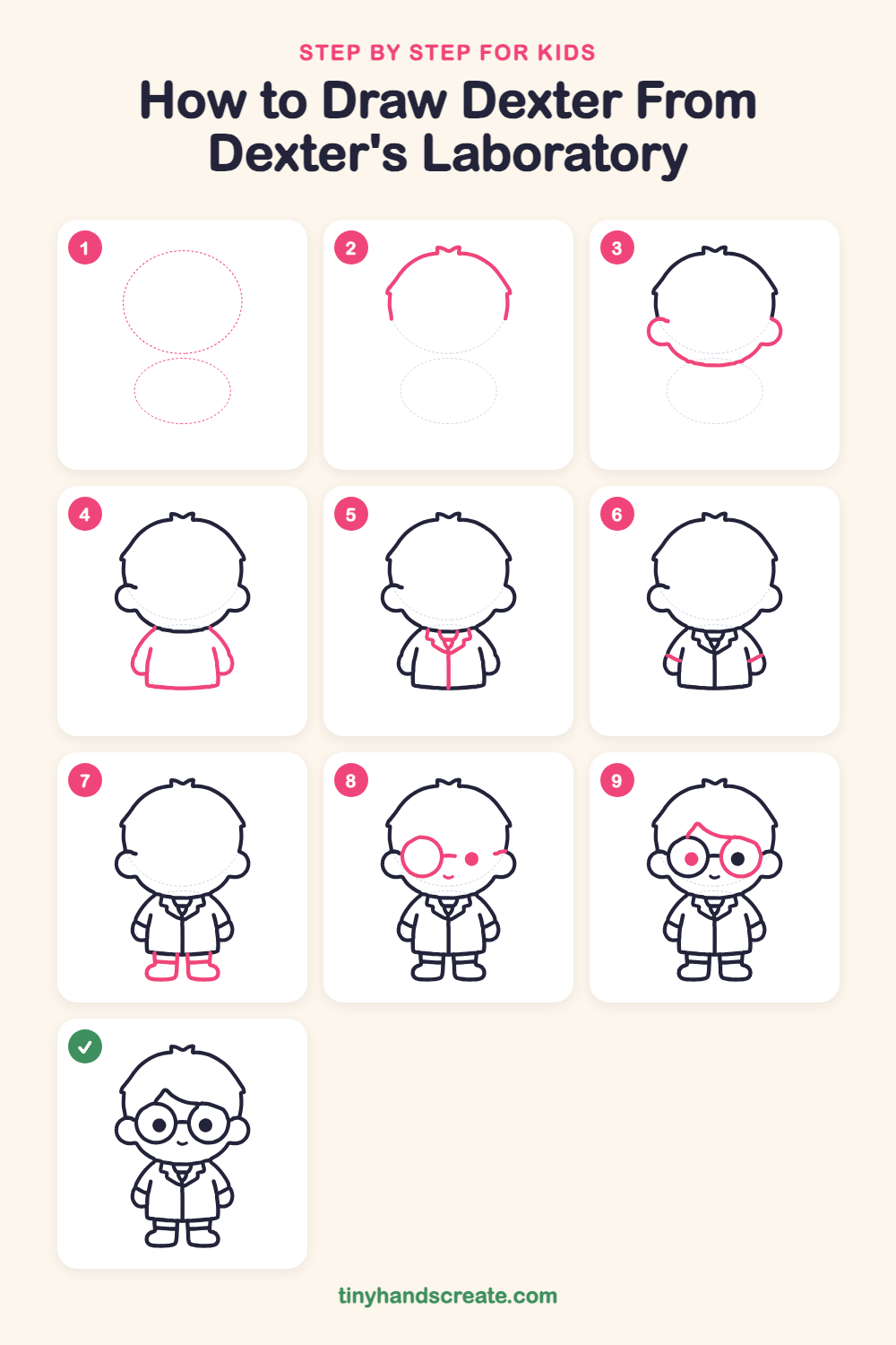 How to draw Dexter from Dexter's Laboratory step by step for kids