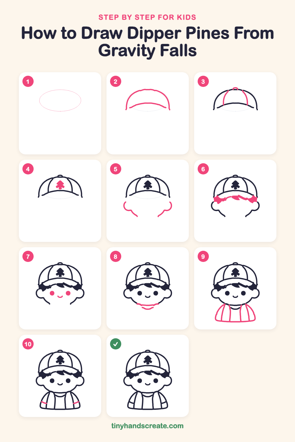 How to draw Dipper Pines from Gravity Falls step by step for kids