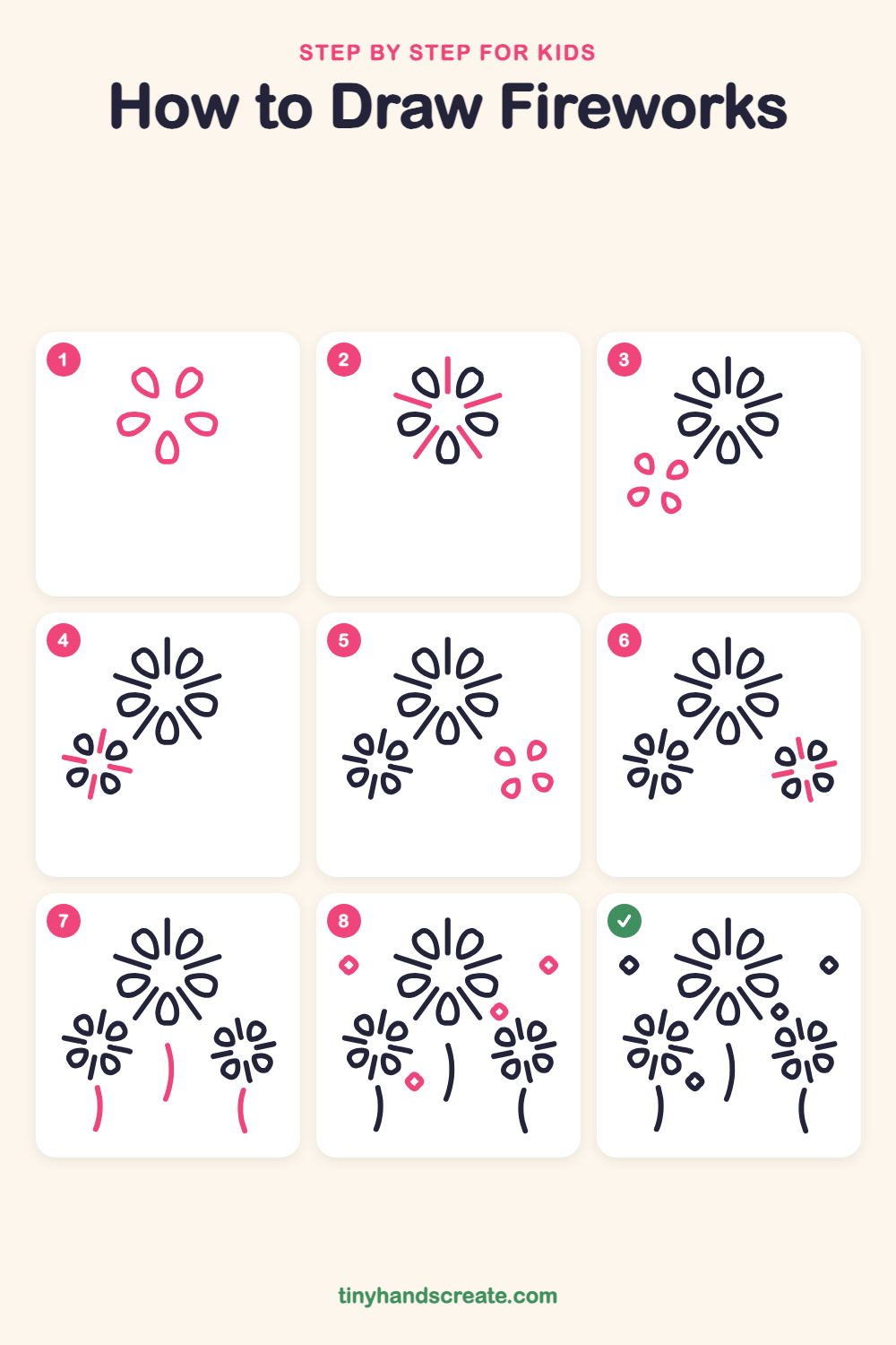 How to draw fireworks step by step for kids