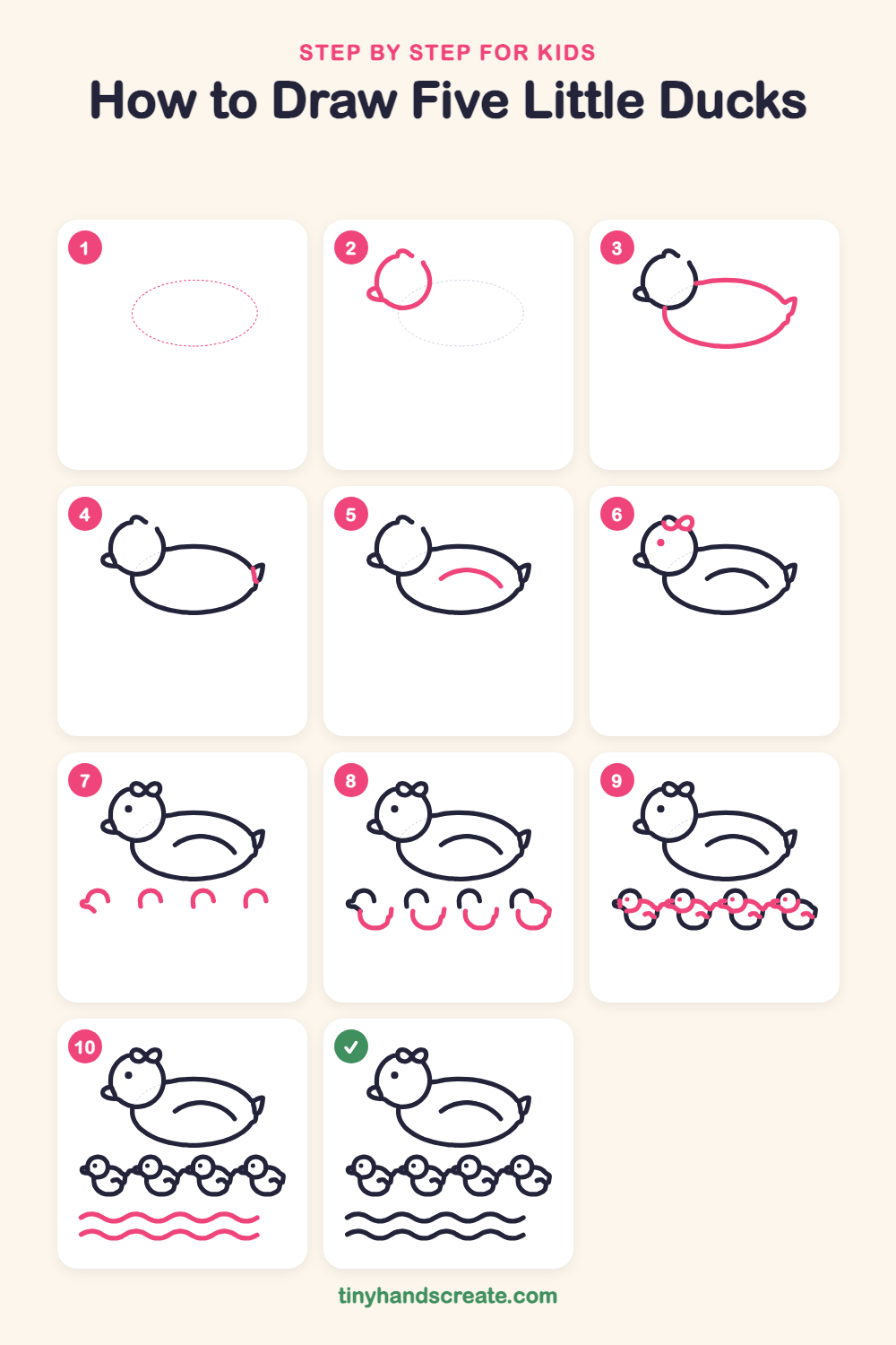 How to draw five little ducks step by step for kids