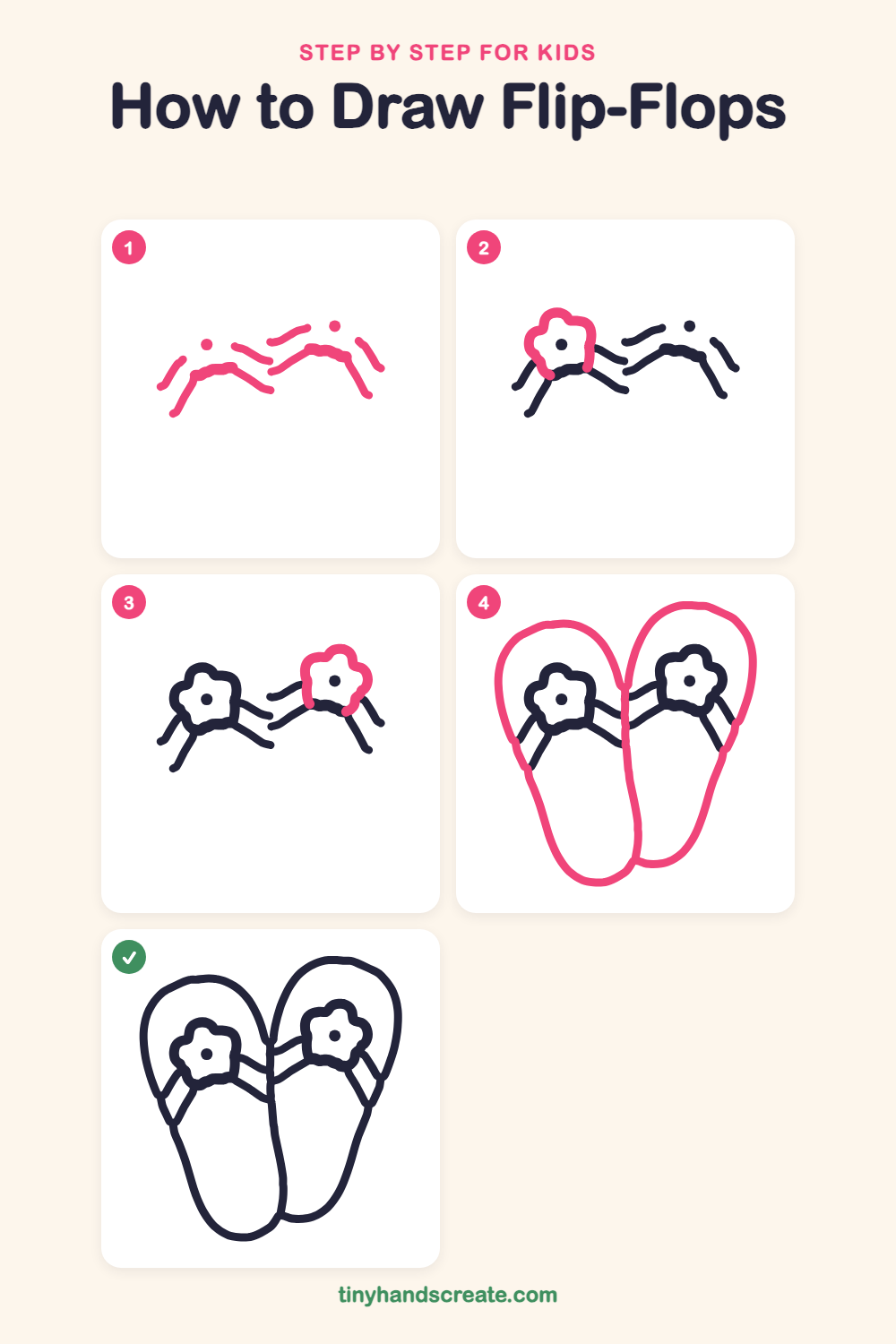How to draw flip-flops step by step for kids