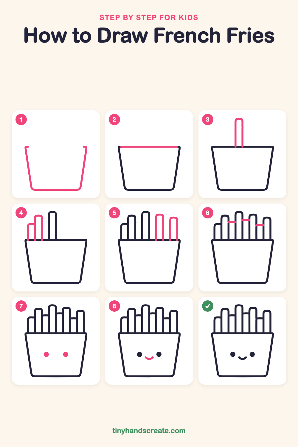 How to draw french fries step by step for kids