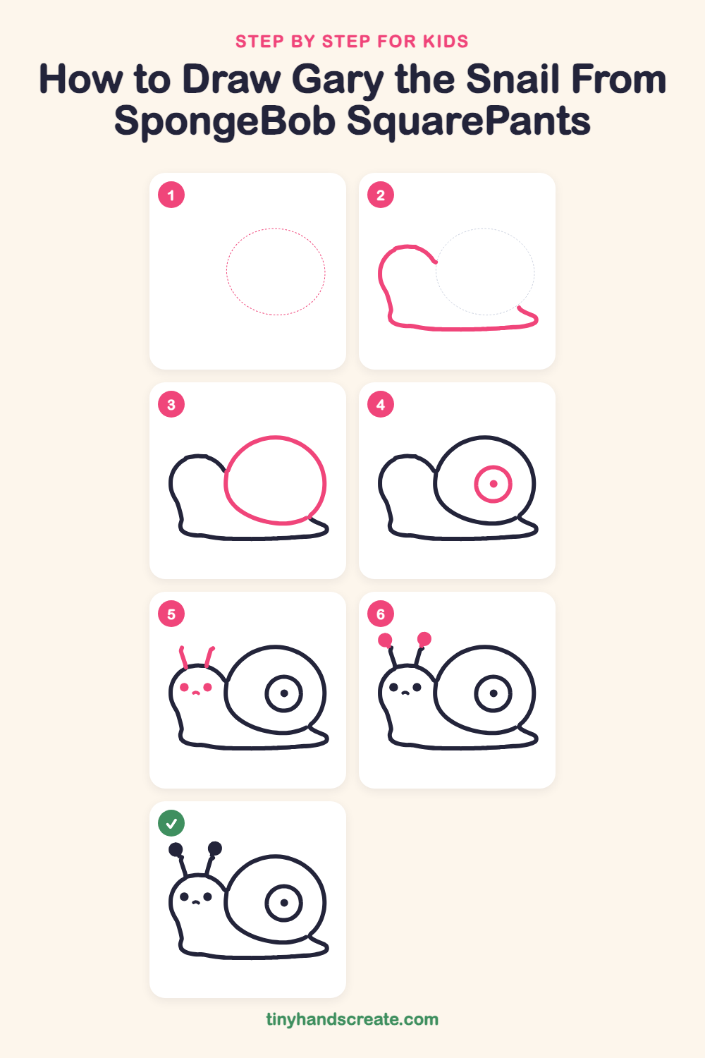 How to draw Gary the Snail from SpongeBob SquarePants step by step for kids