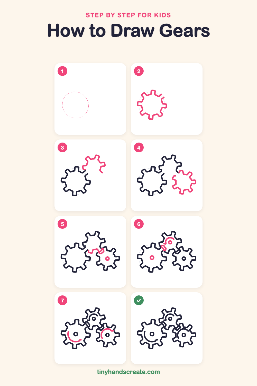 How to draw gears step by step for kids