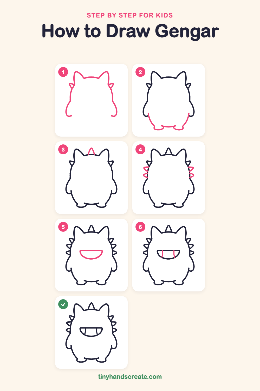 How to draw Gengar step by step for kids