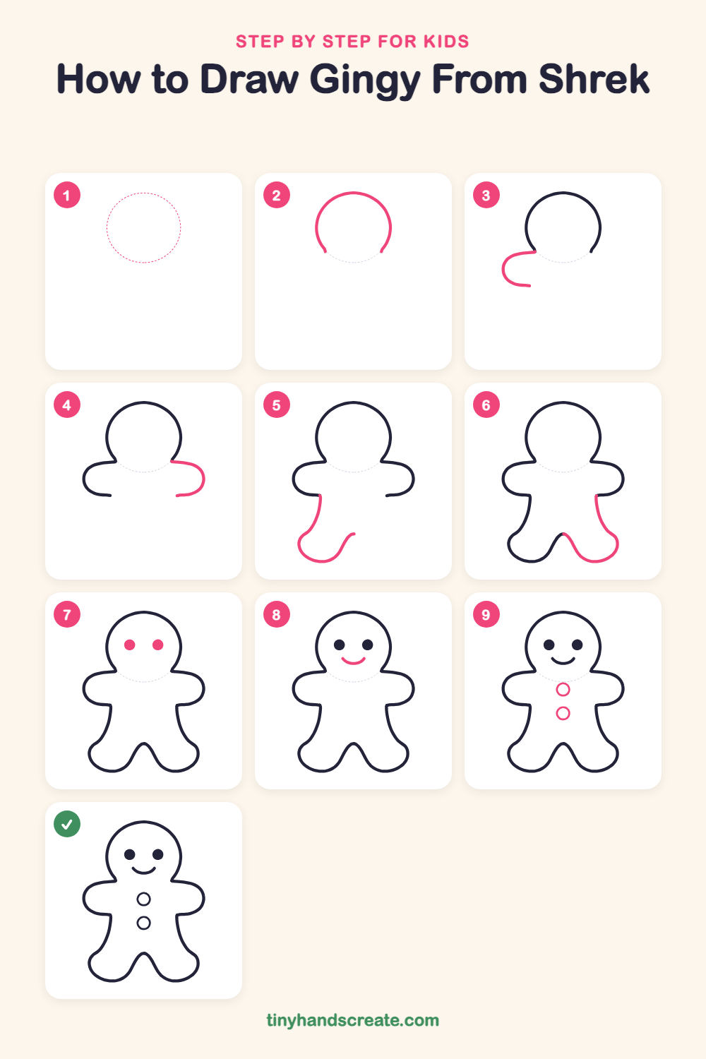 How to draw Gingy from Shrek step by step for kids