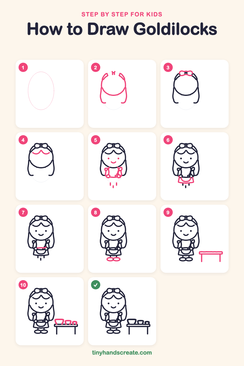 How to draw Goldilocks step by step for kids