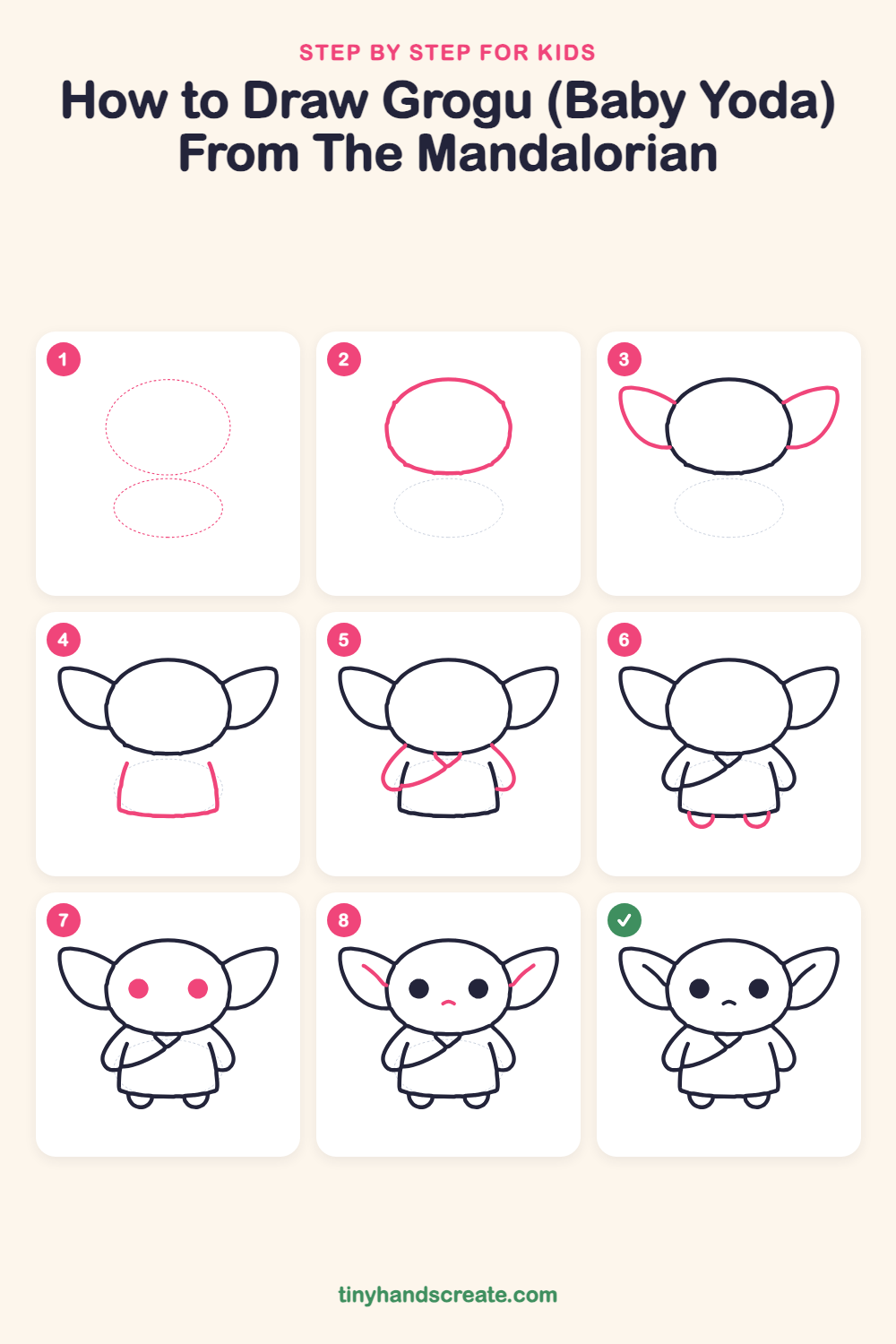 How to draw Grogu (Baby Yoda) from The Mandalorian step by step for kids