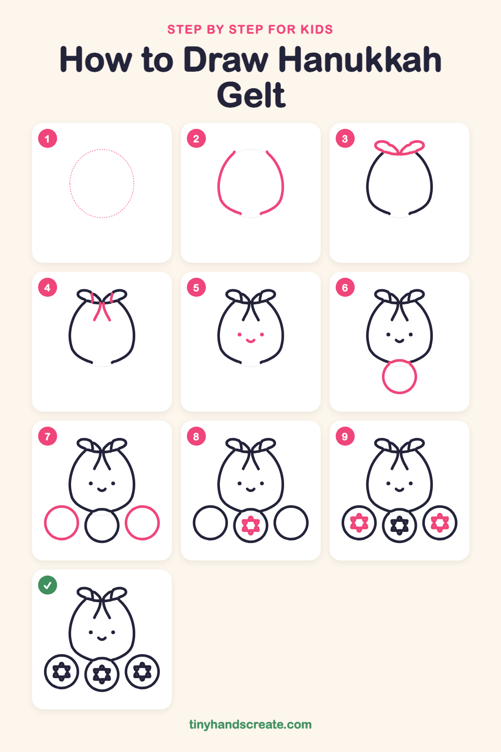 How to draw Hanukkah gelt step by step for kids