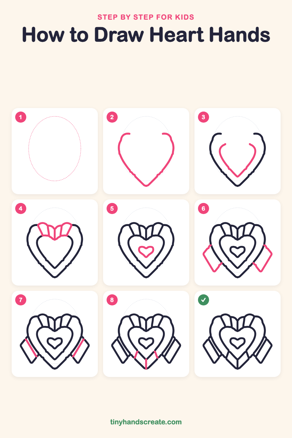 How to draw heart hands step by step for kids