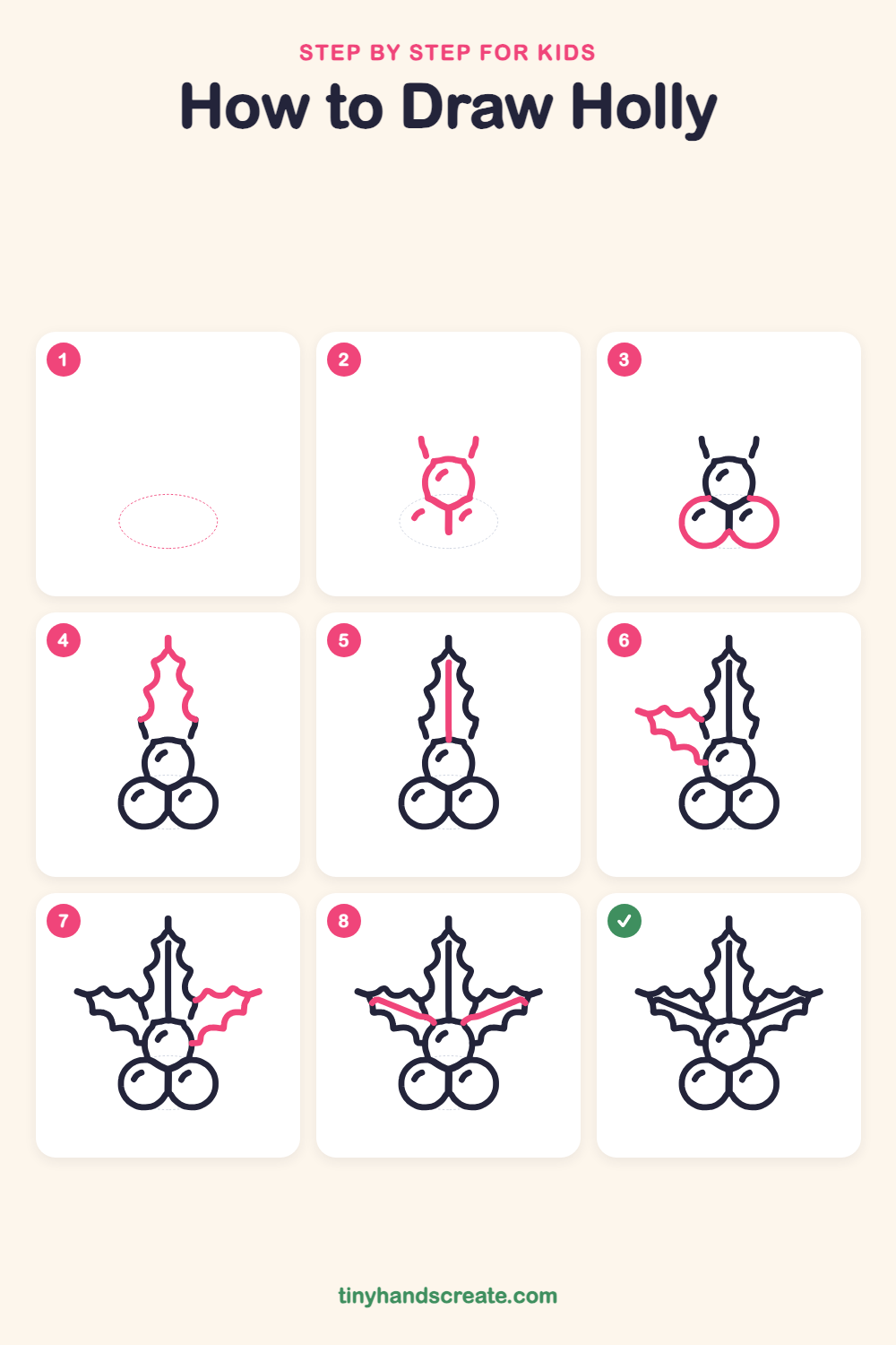 How to draw holly step by step for kids