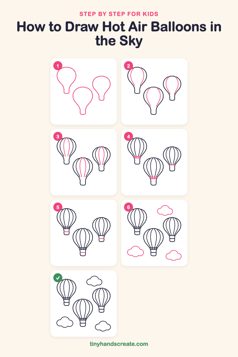 How to draw hot air balloons in the sky step by step for kids