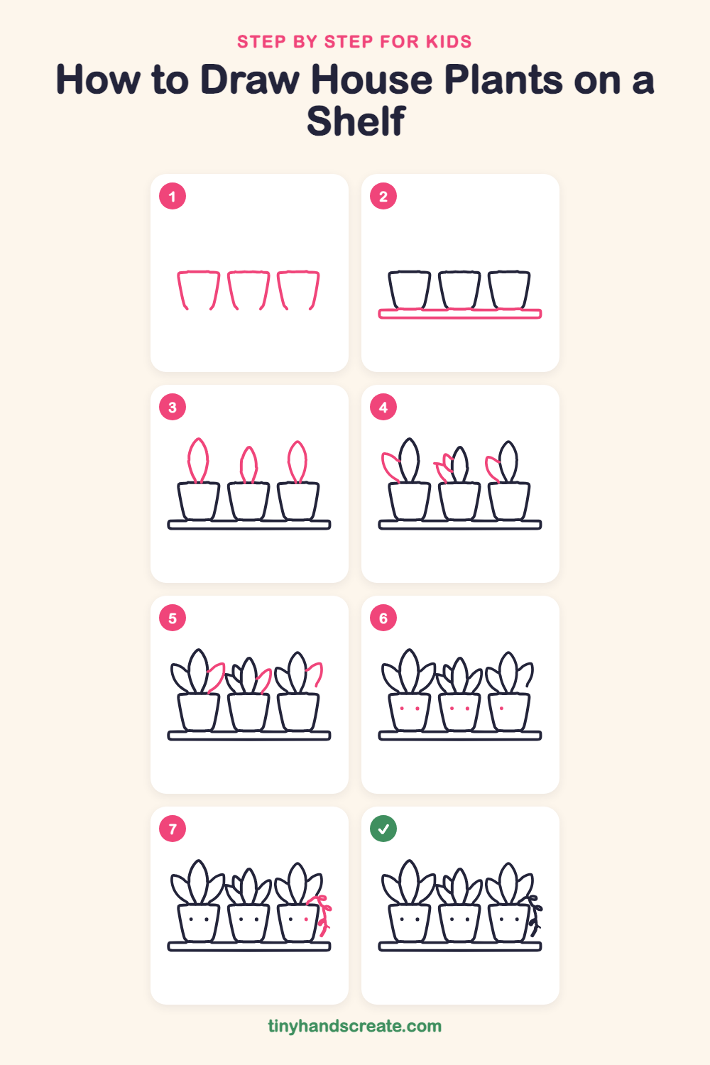 How to draw house plants on a shelf step by step for kids