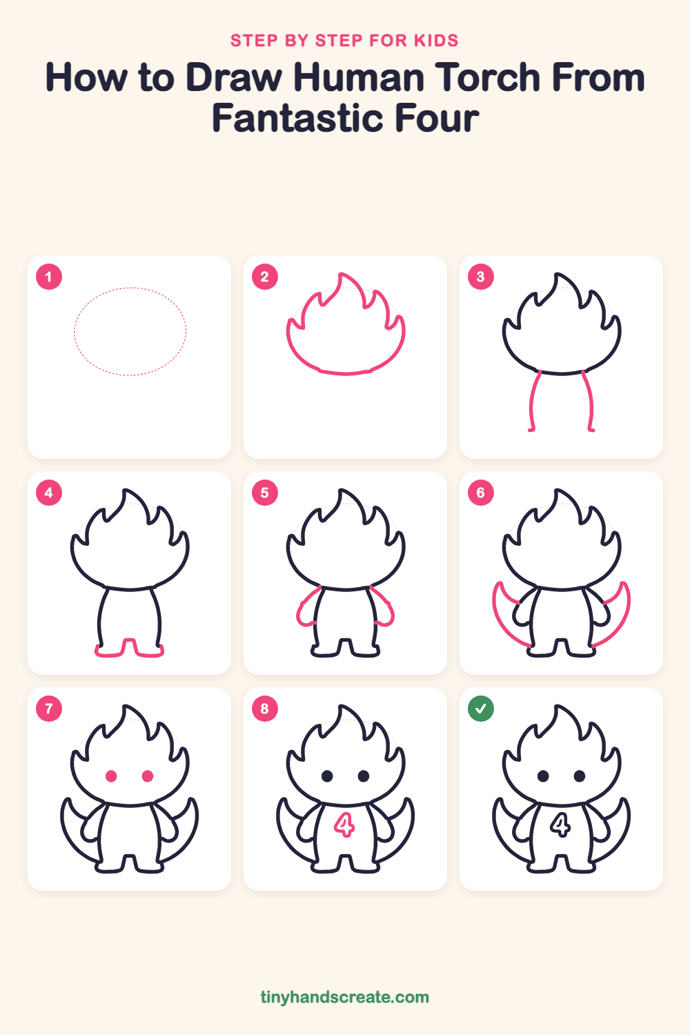 How to draw Human Torch from Fantastic Four step by step for kids