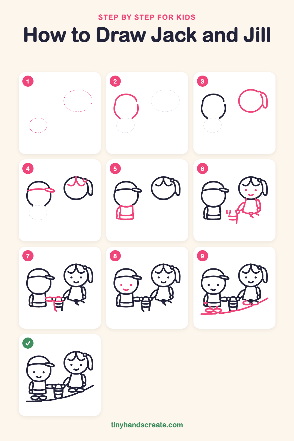 How to draw Jack and Jill step by step for kids