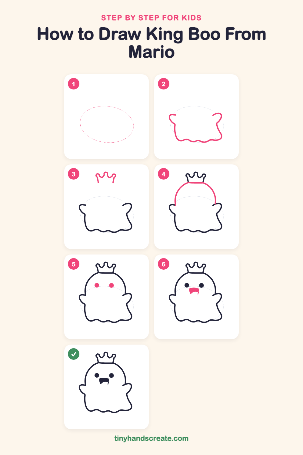 How to draw King Boo from Mario step by step for kids