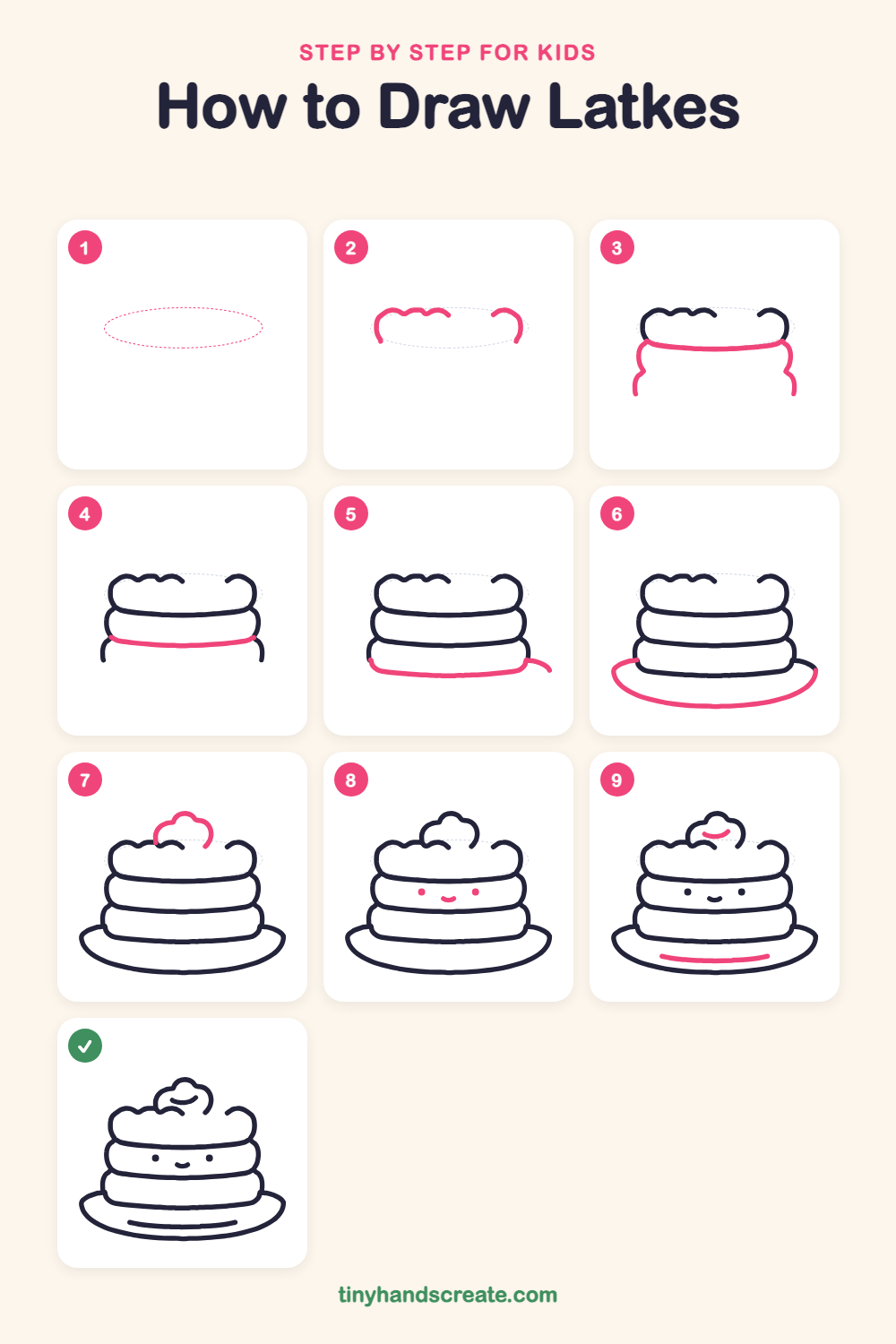 How to draw latkes step by step for kids