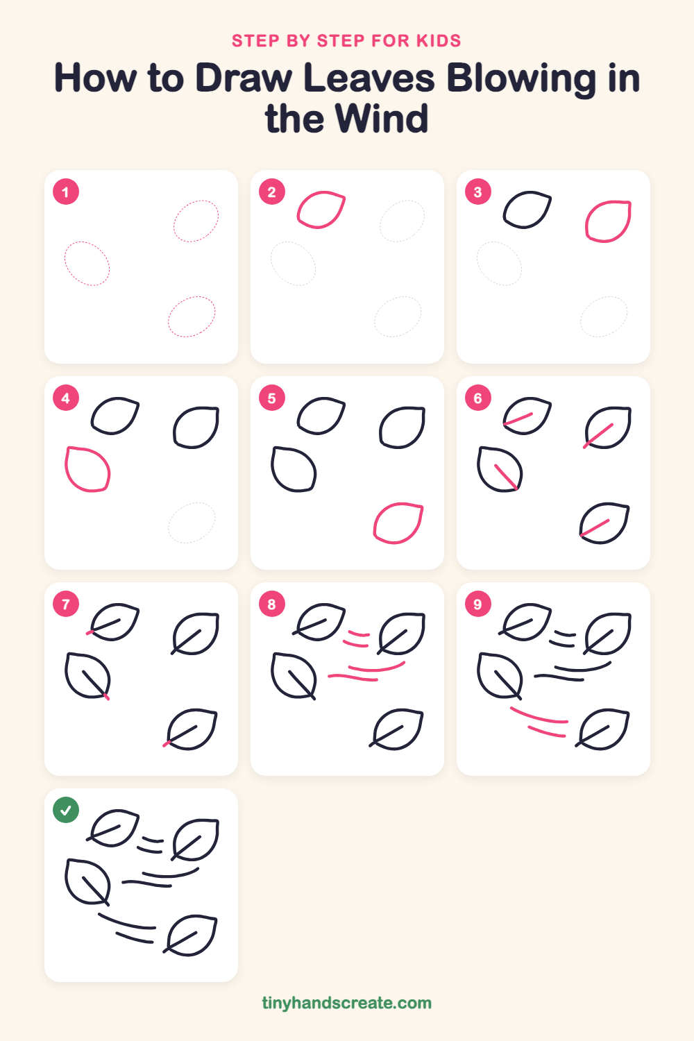 How to draw leaves blowing in the wind step by step for kids