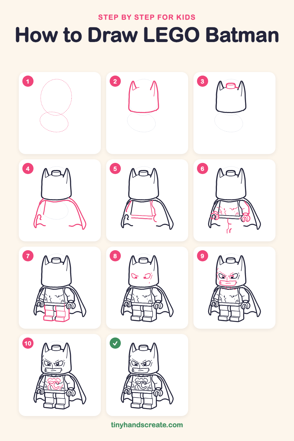 How to draw LEGO Batman step by step for kids