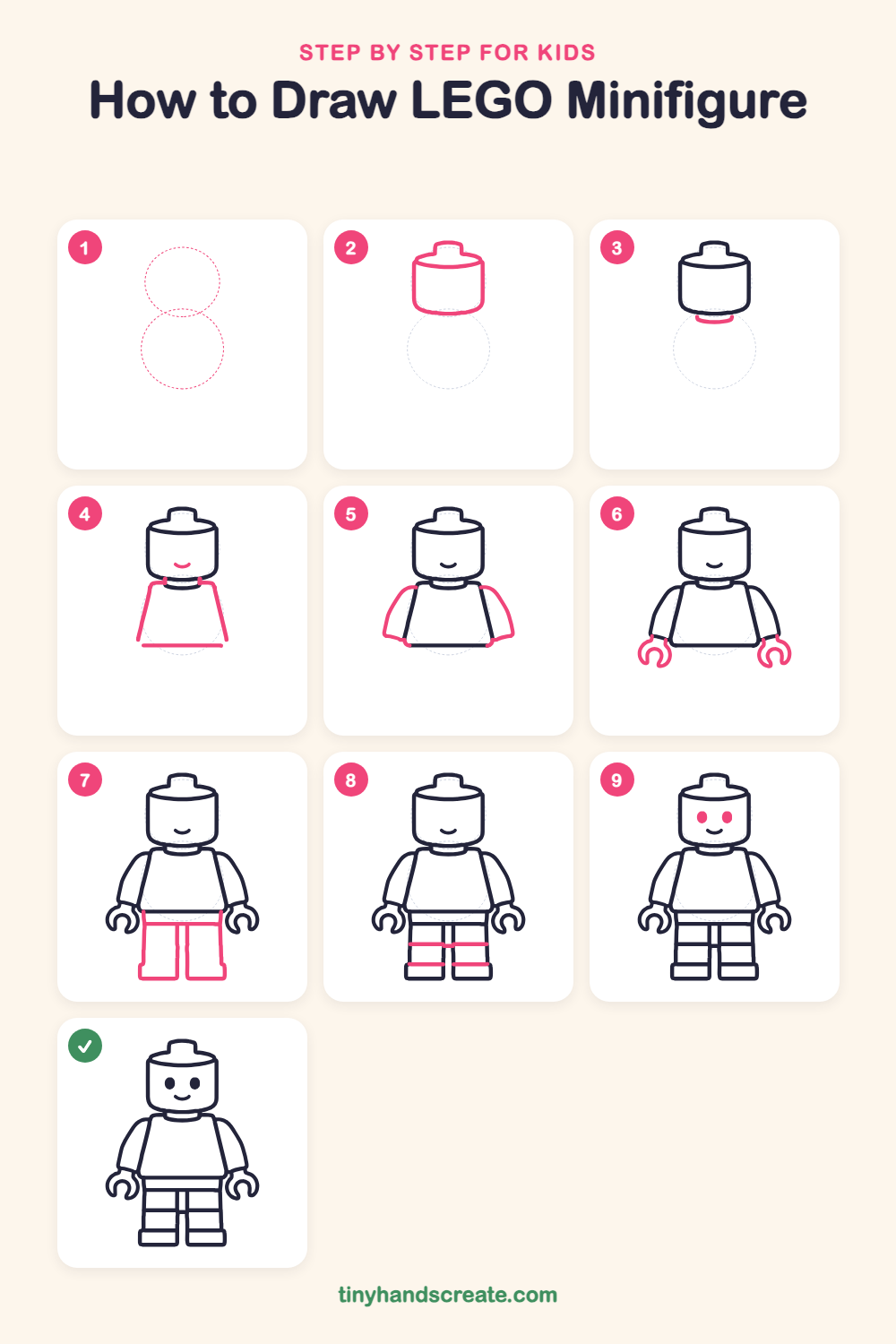 How to draw LEGO Minifigure step by step for kids