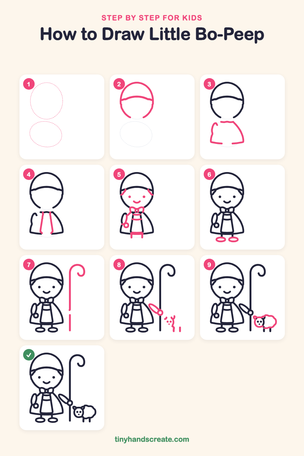 How to draw Little Bo-Peep step by step for kids