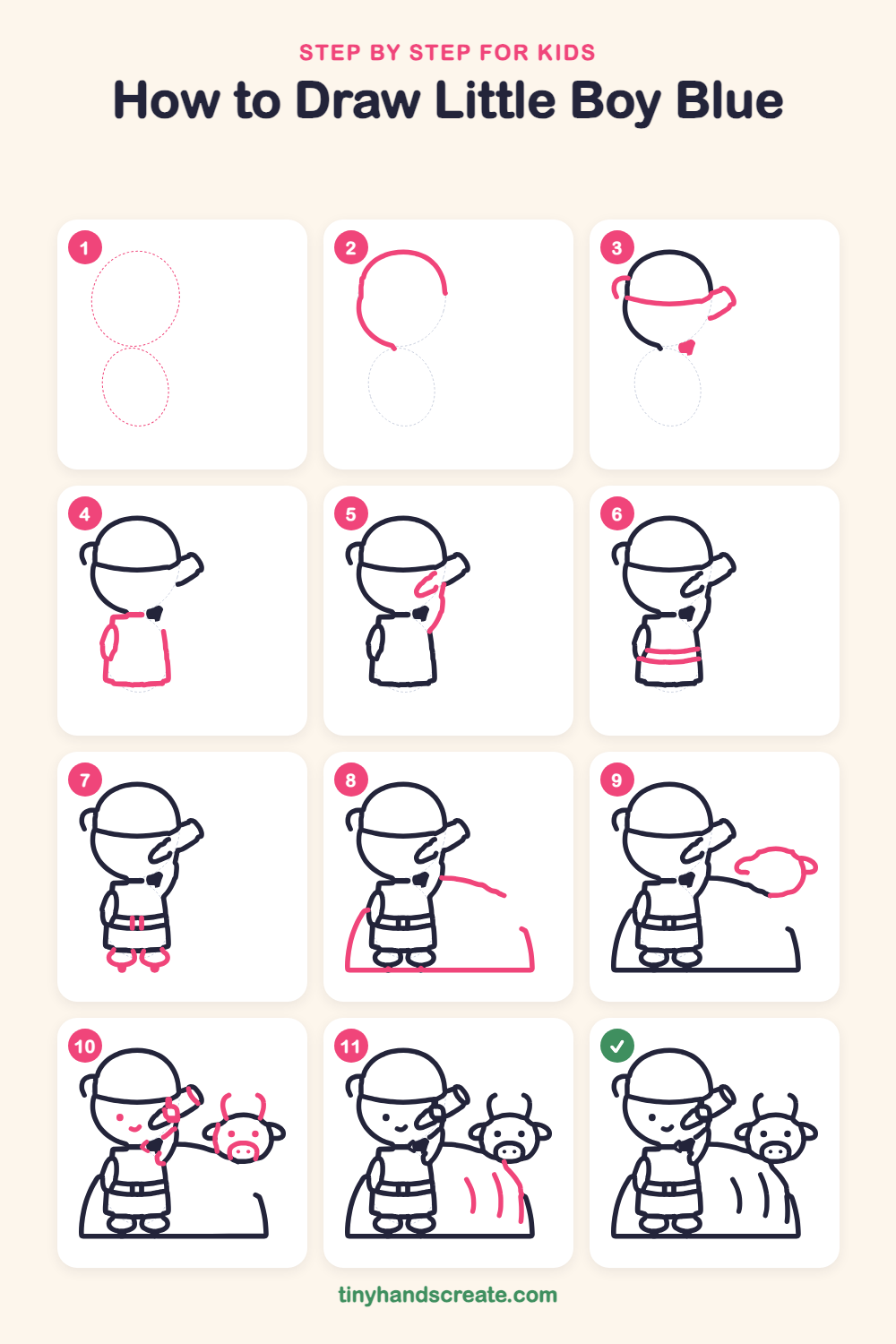 How to draw Little Boy Blue step by step for kids