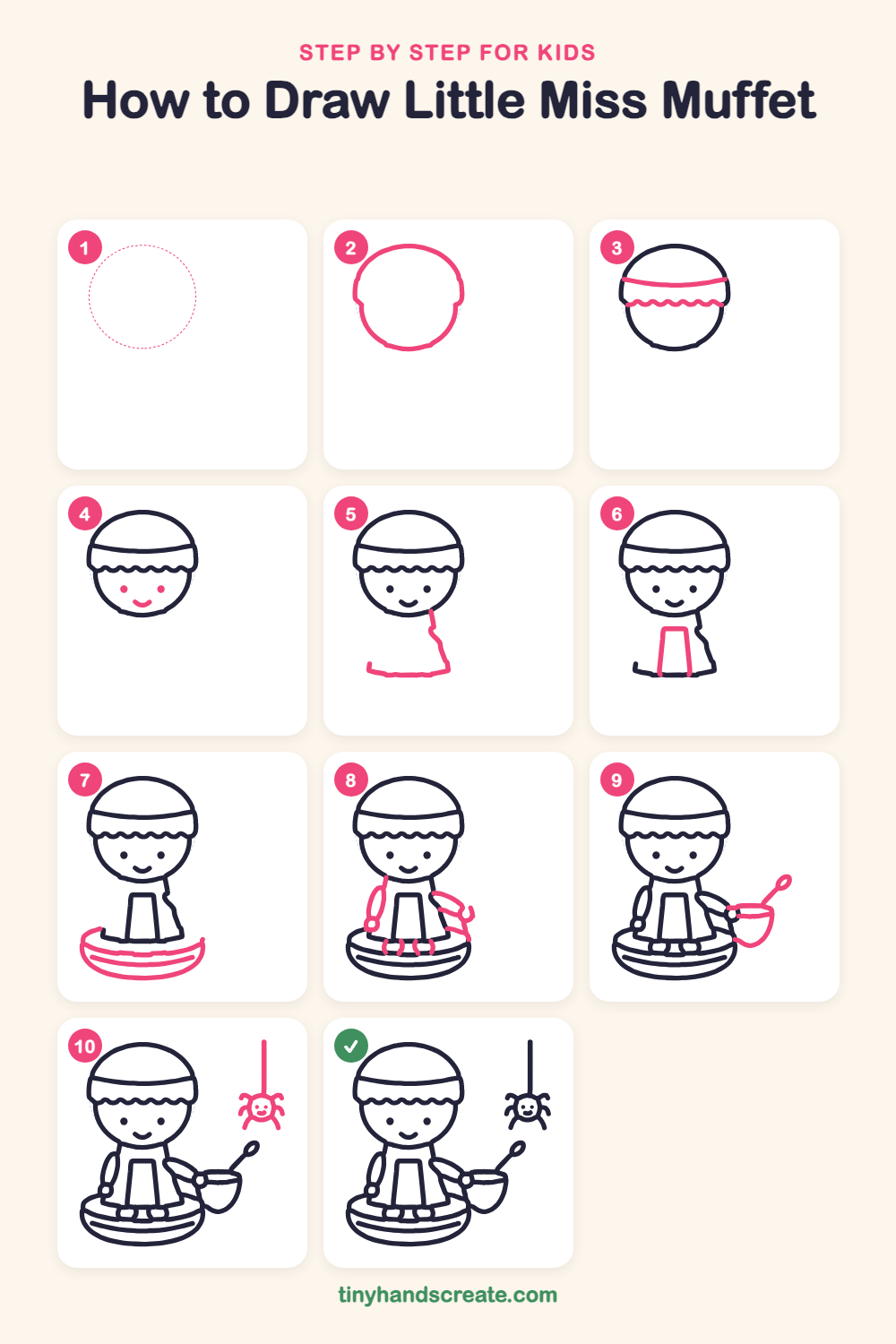 How to draw Little Miss Muffet step by step for kids