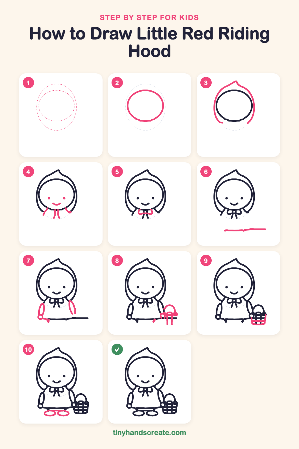 How to draw Little Red Riding Hood step by step for kids