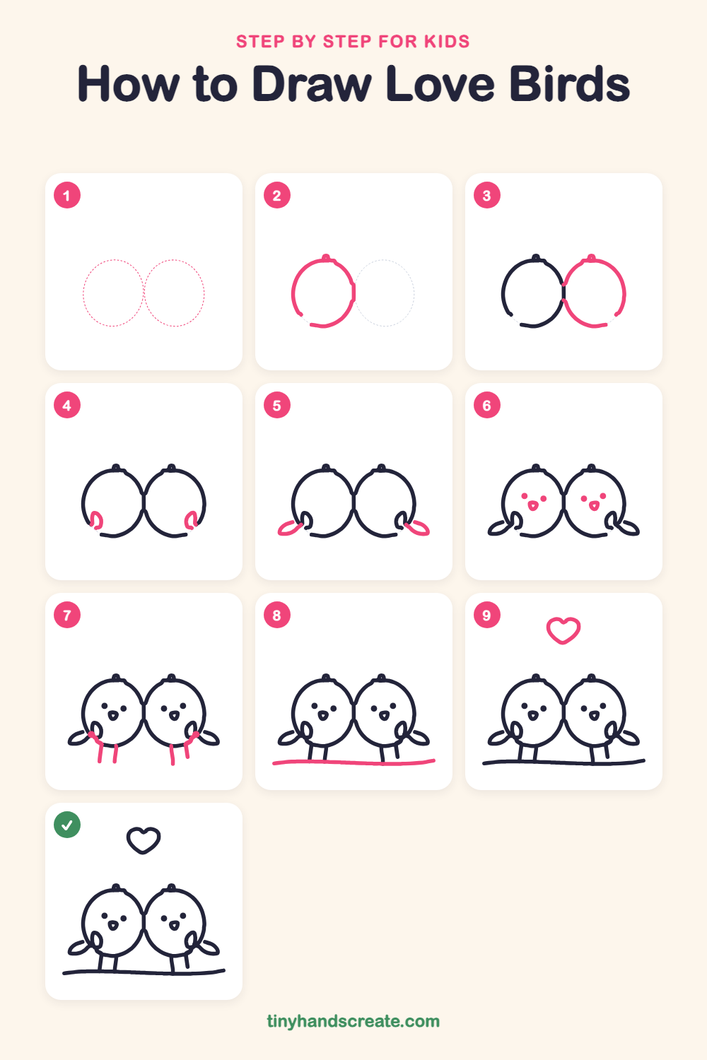 How to draw love birds step by step for kids