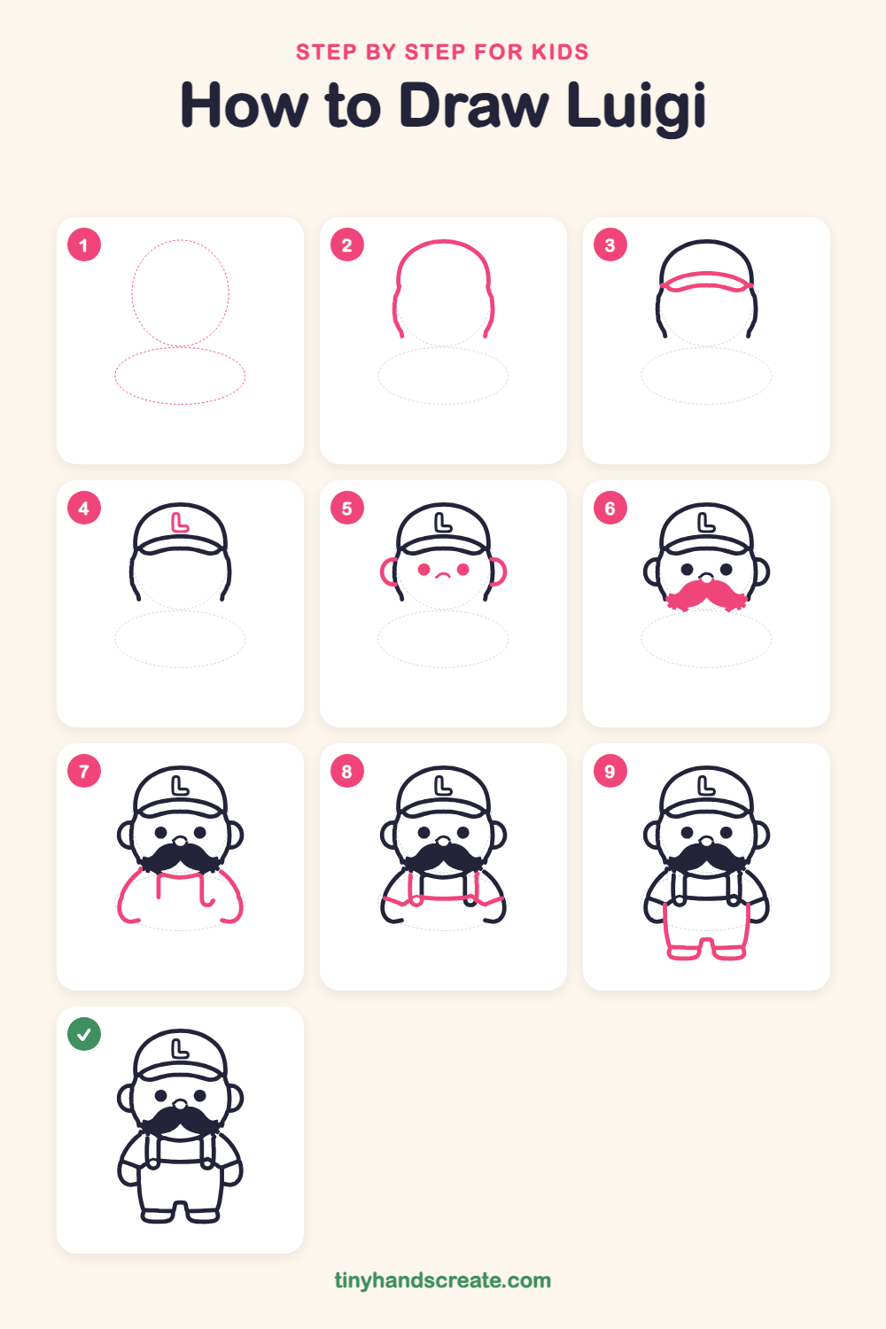 How to draw Luigi step by step for kids