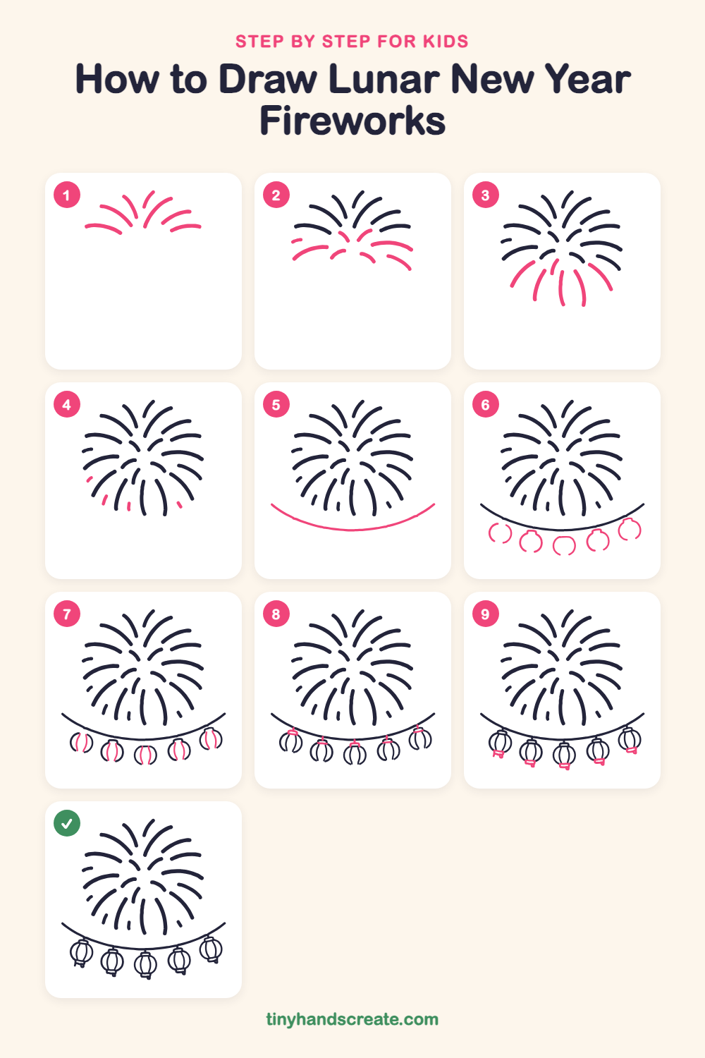 How to draw Lunar New Year fireworks step by step for kids