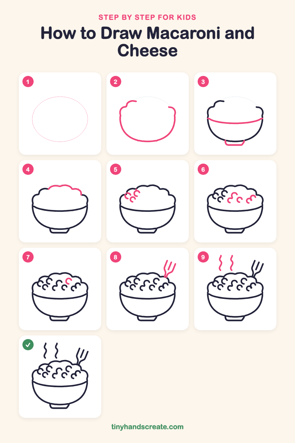 How to draw macaroni and cheese step by step for kids