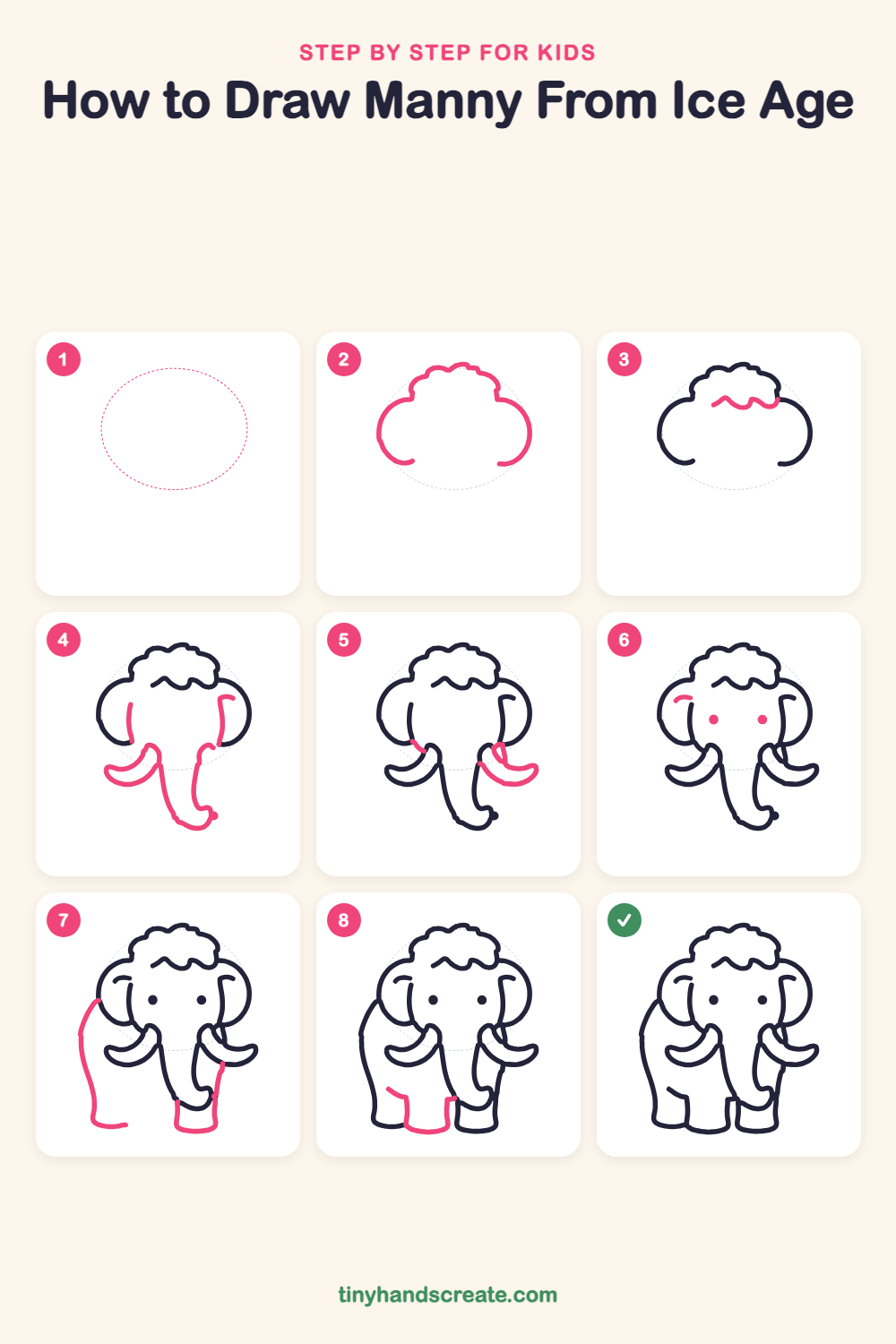 How to draw Manny from Ice Age step by step for kids