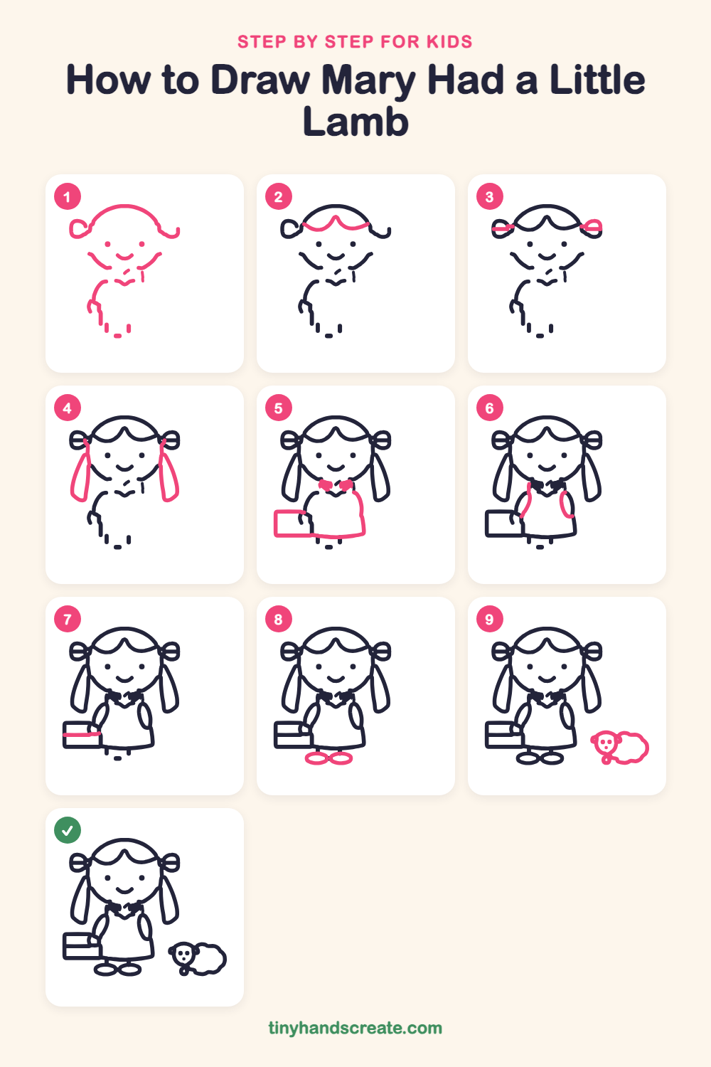 How to draw Mary had a little lamb step by step for kids