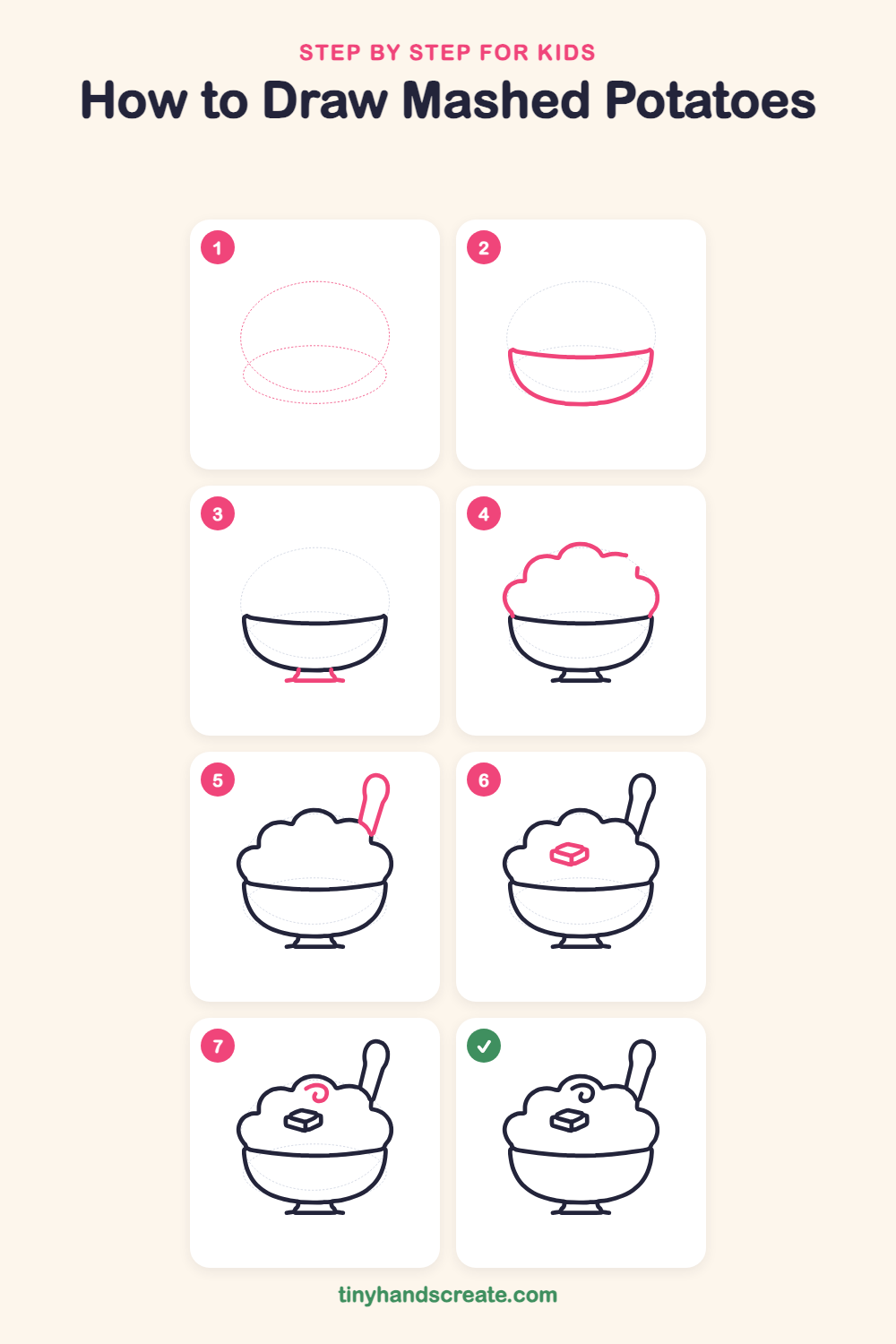 How to draw mashed potatoes step by step for kids