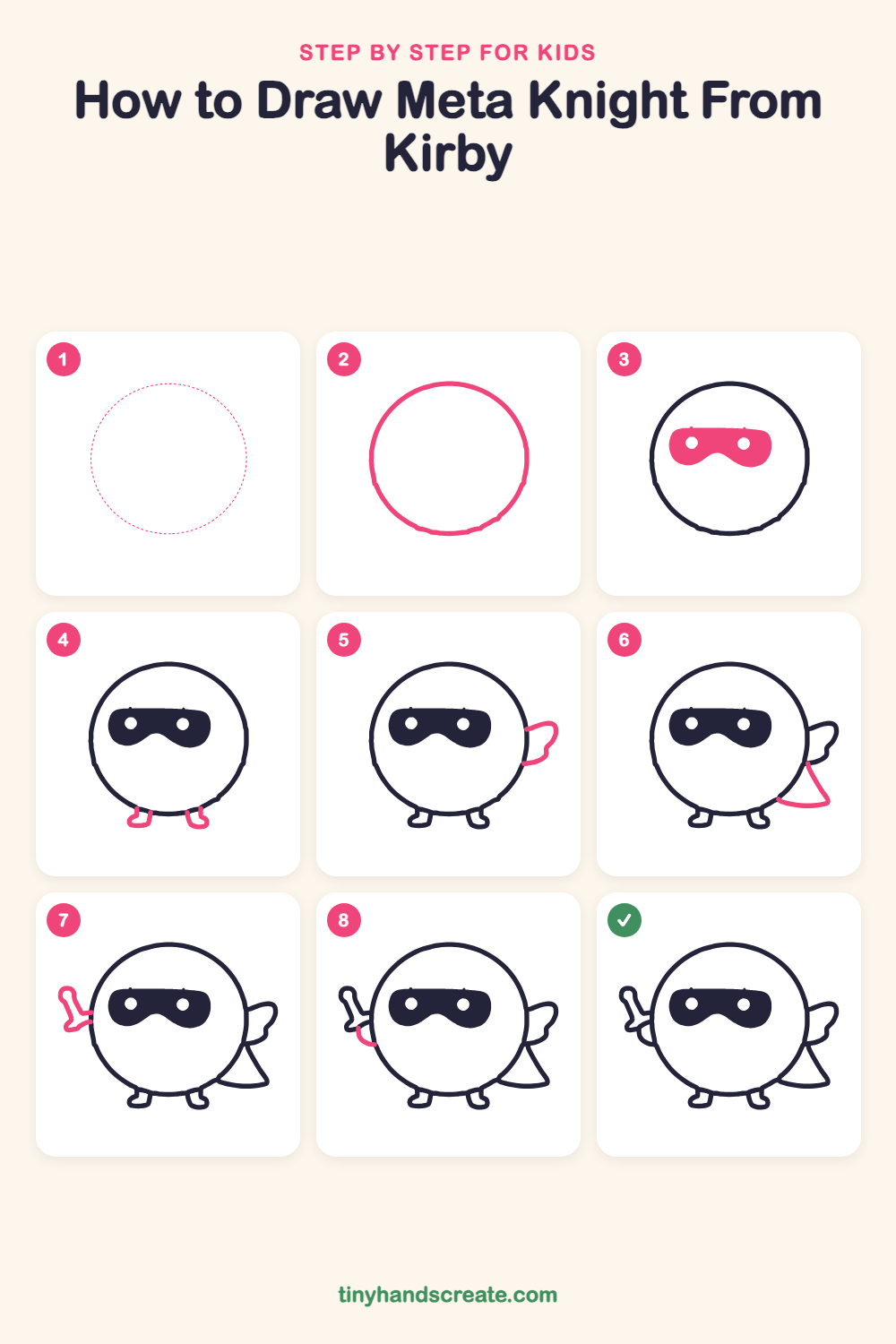 How to draw Meta Knight from Kirby step by step for kids