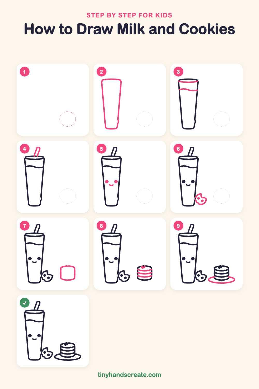 How to draw milk and cookies step by step for kids