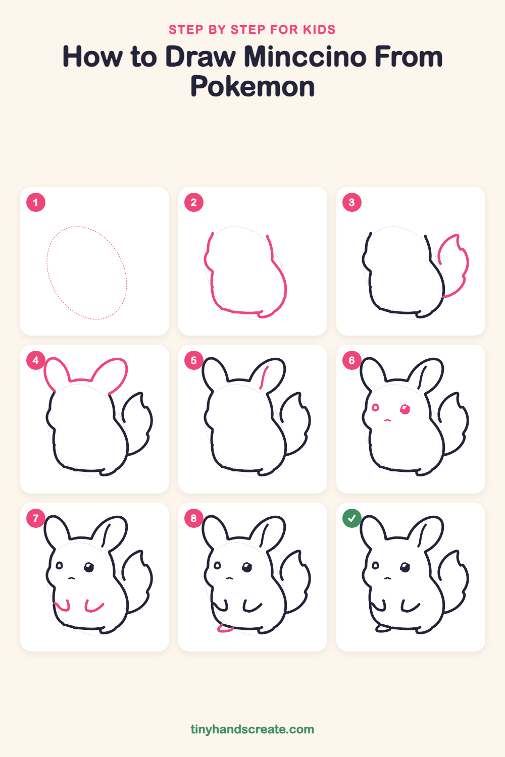 How to draw Minccino from Pokemon step by step for kids