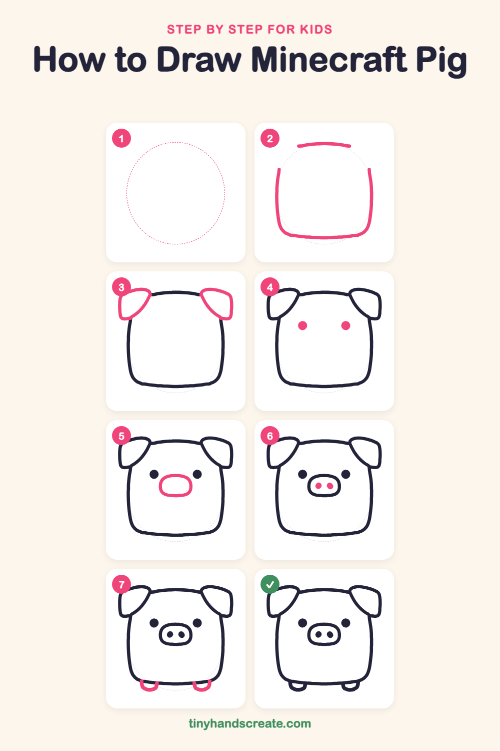 How to draw Minecraft Pig step by step for kids