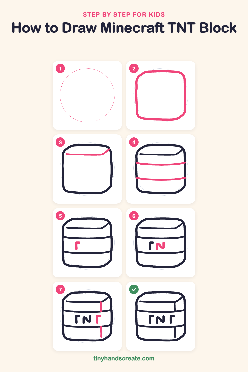 How to draw Minecraft TNT Block step by step for kids