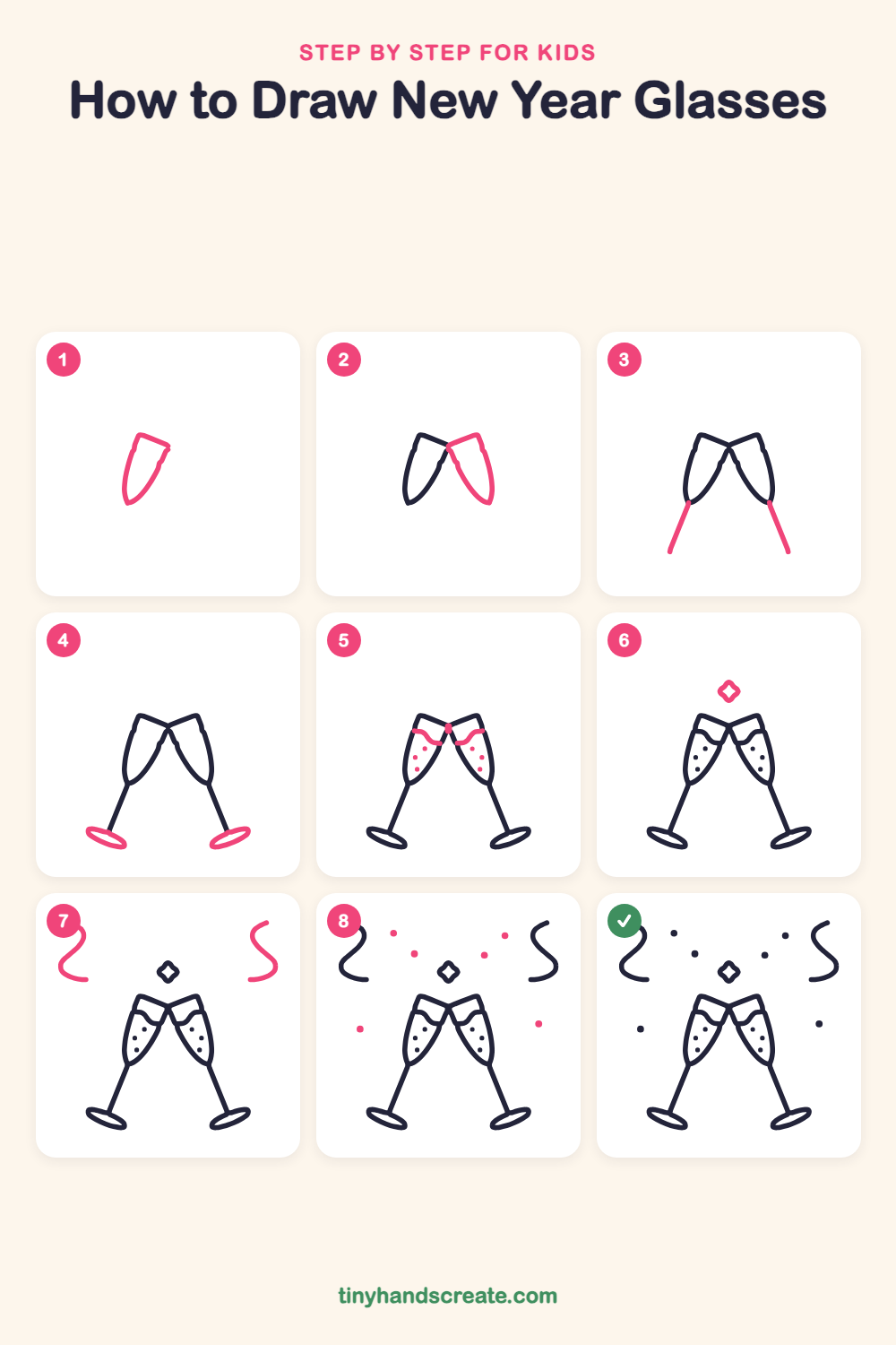 How to draw New Year glasses step by step for kids